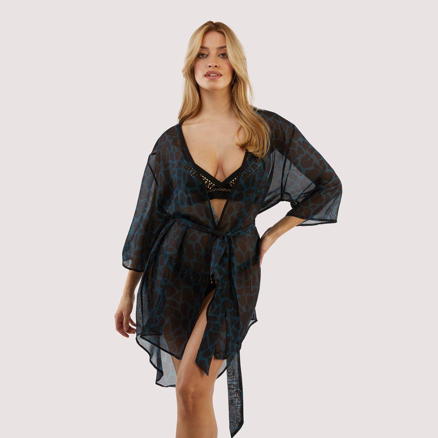 Green - Wolf and Whistle - Wolf & Whistle Khaki giraffe beach kimono - 1
