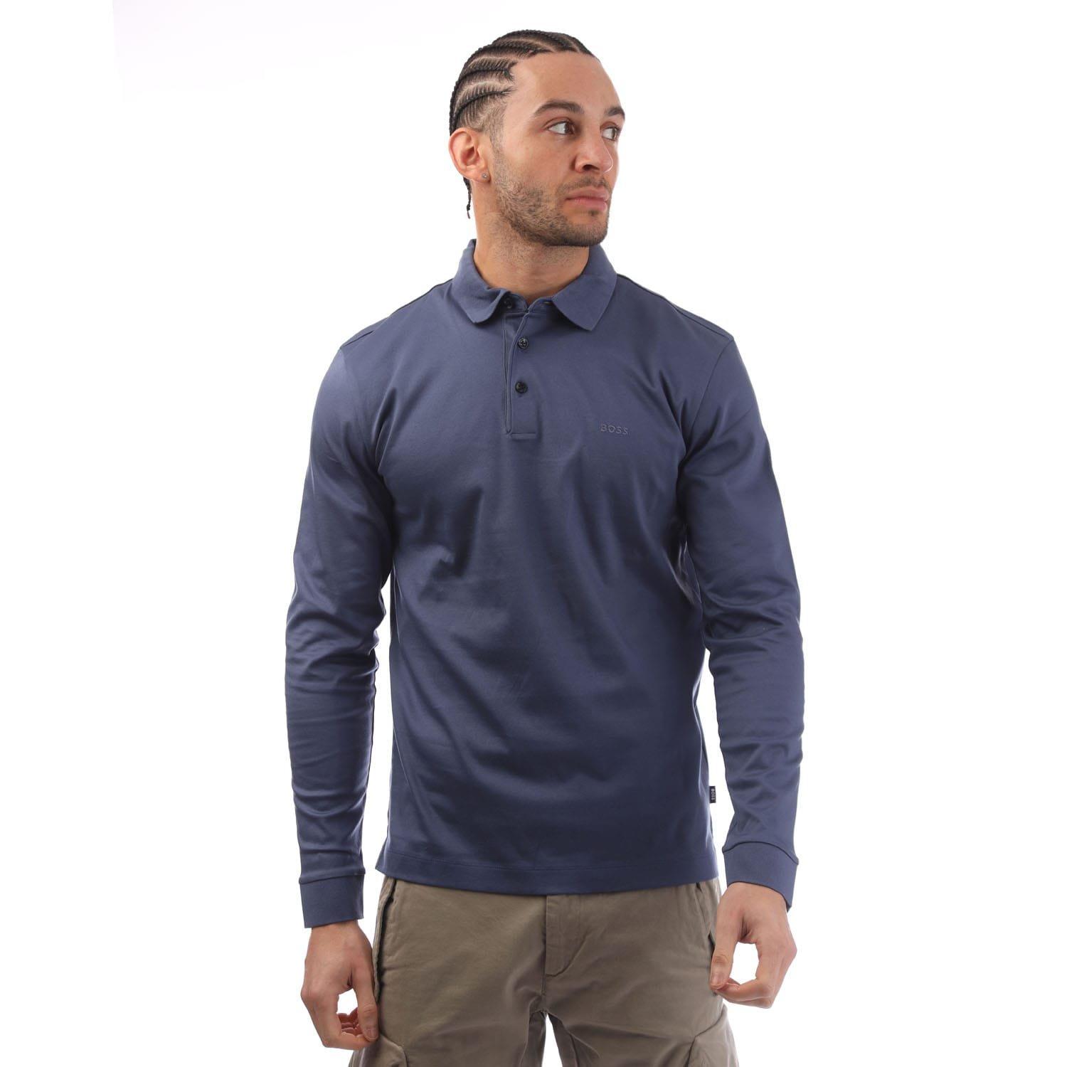 Boss Men's Navy Pado 30 Long Sleeve Polo Shirt