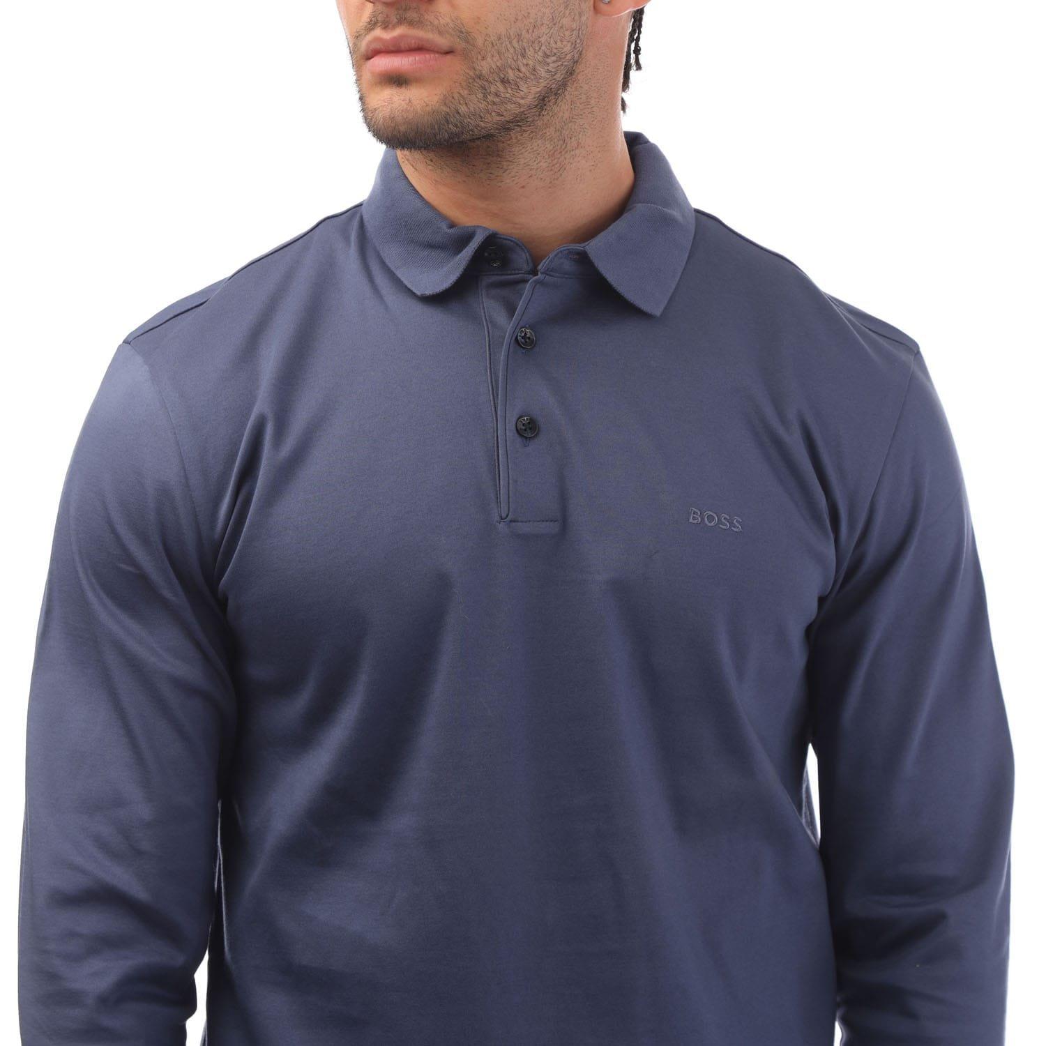 Navy - Boss - Pado 30 Long Sleeve Polo Shirt - 2