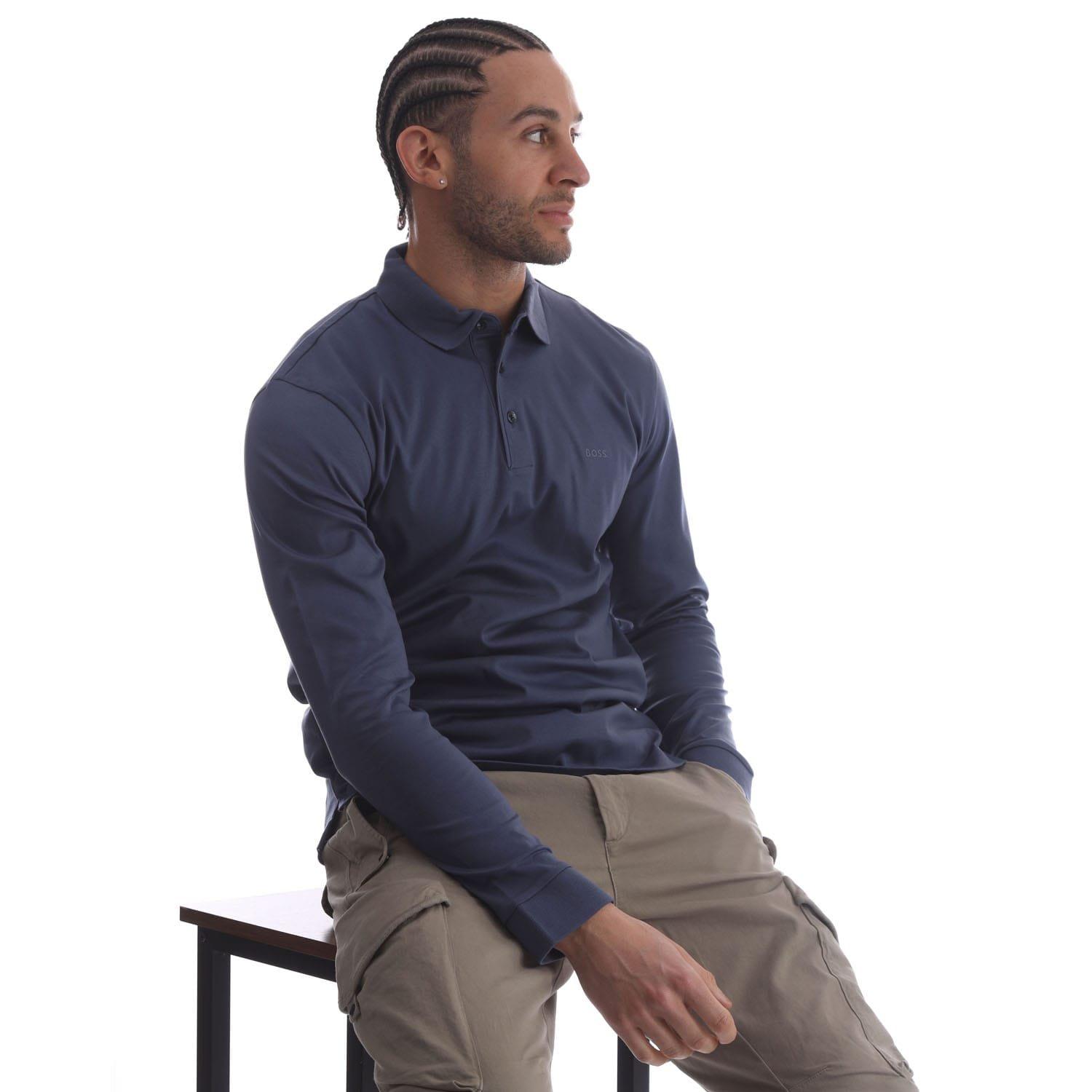 Navy - Boss - Pado 30 Long Sleeve Polo Shirt - 4