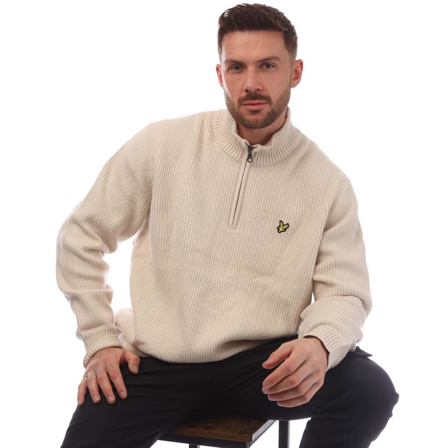 Beige - Lyle and Scott - Shaker Stitch Quarter-Zip Sweater - 4