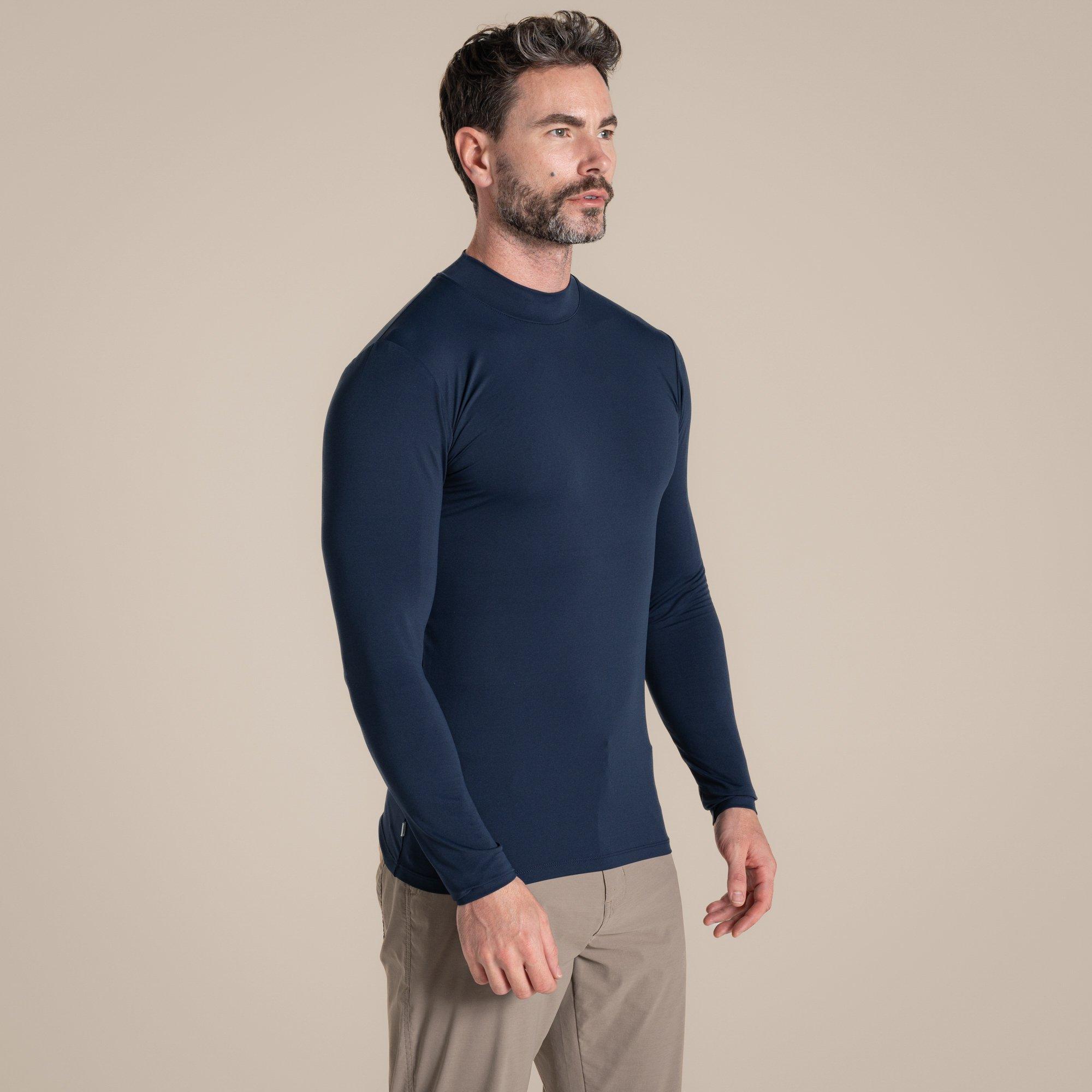 Craghoppers Men's Nosilife Mock Neck Long-Sleeved Jersey Top - Blue Navy - M