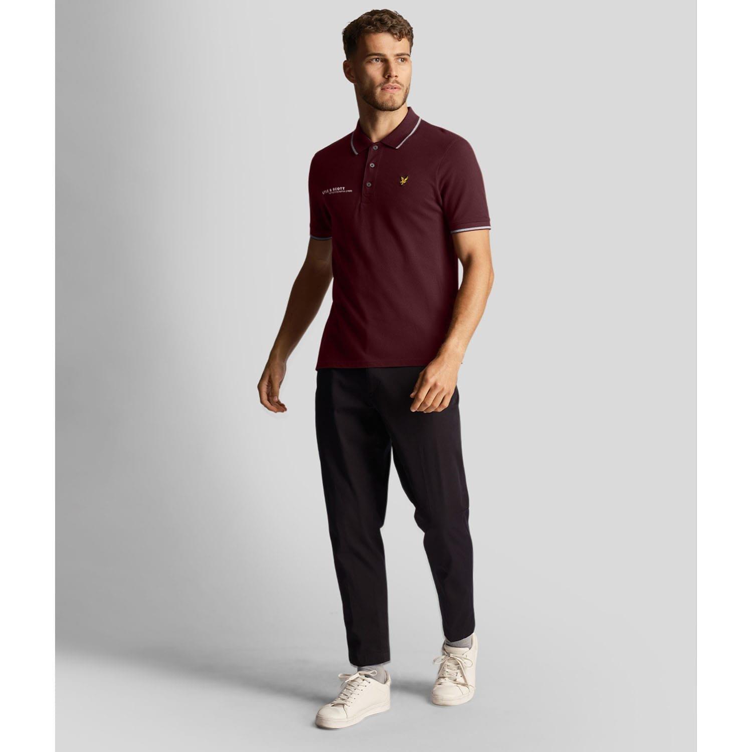 Burgundy - Lyle and Scott - Co-Ordinate Print Tipped Polo Shirt - 2