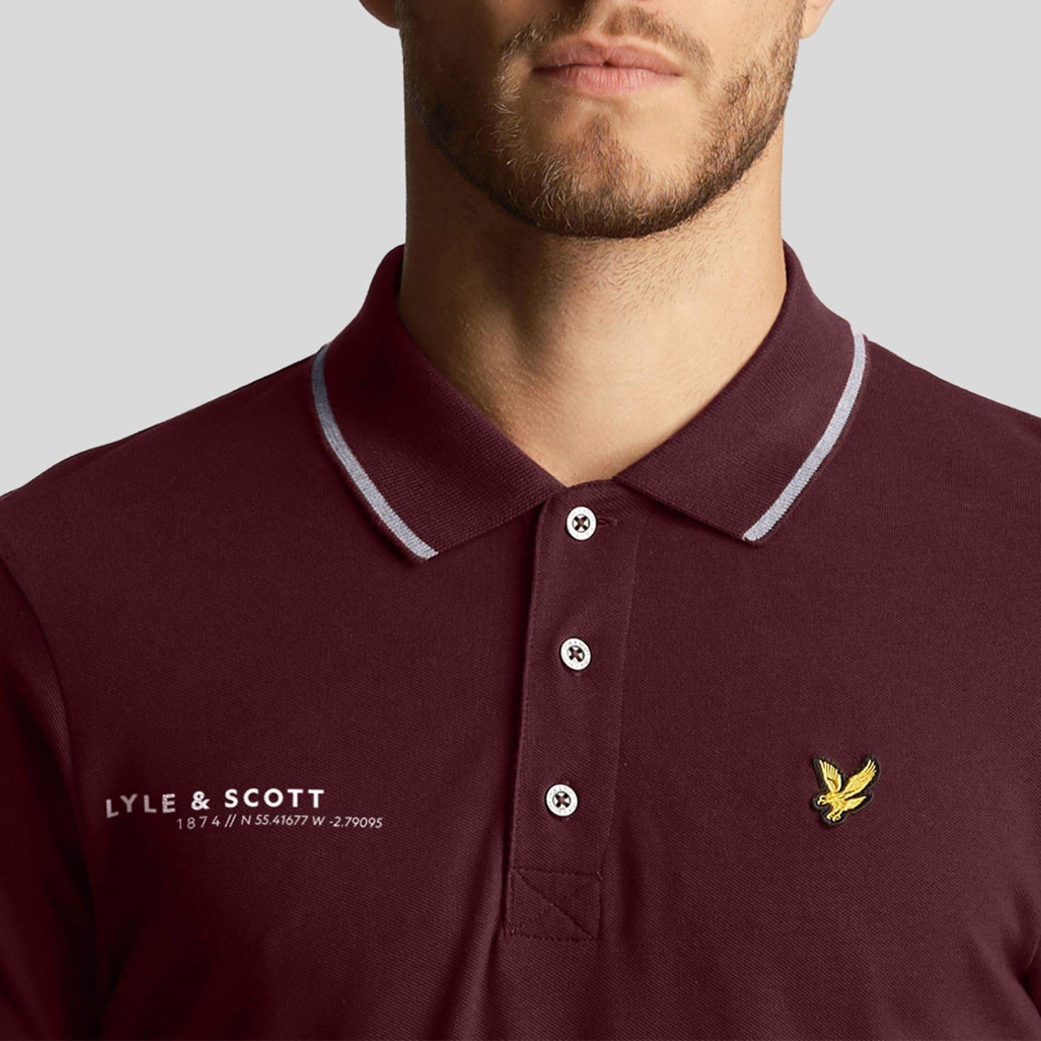 Burgundy - Lyle and Scott - Co-Ordinate Print Tipped Polo Shirt - 4