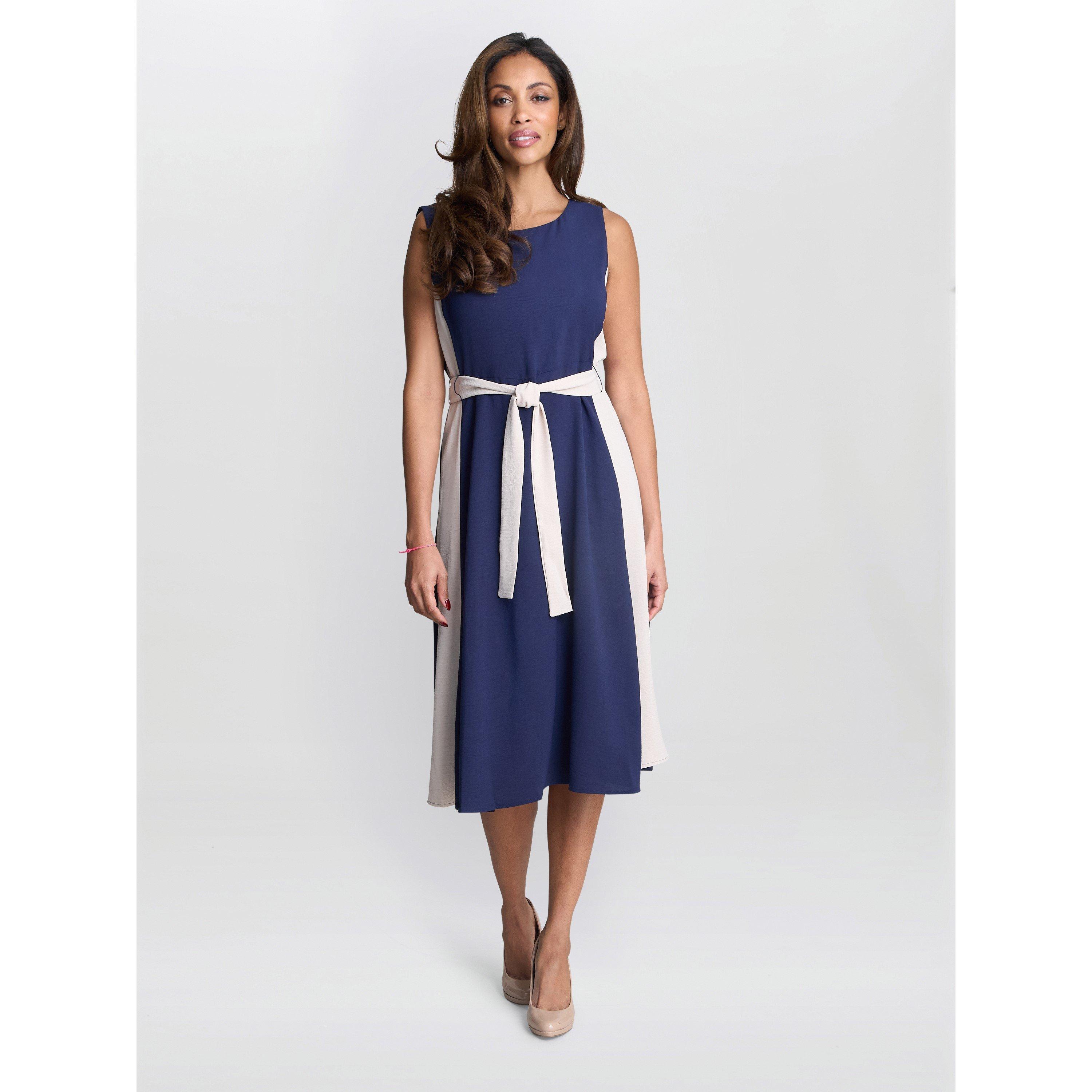 Navy Cream - Gina Bacconi - Women's Kendall Two Tone A-Line Dress - 1