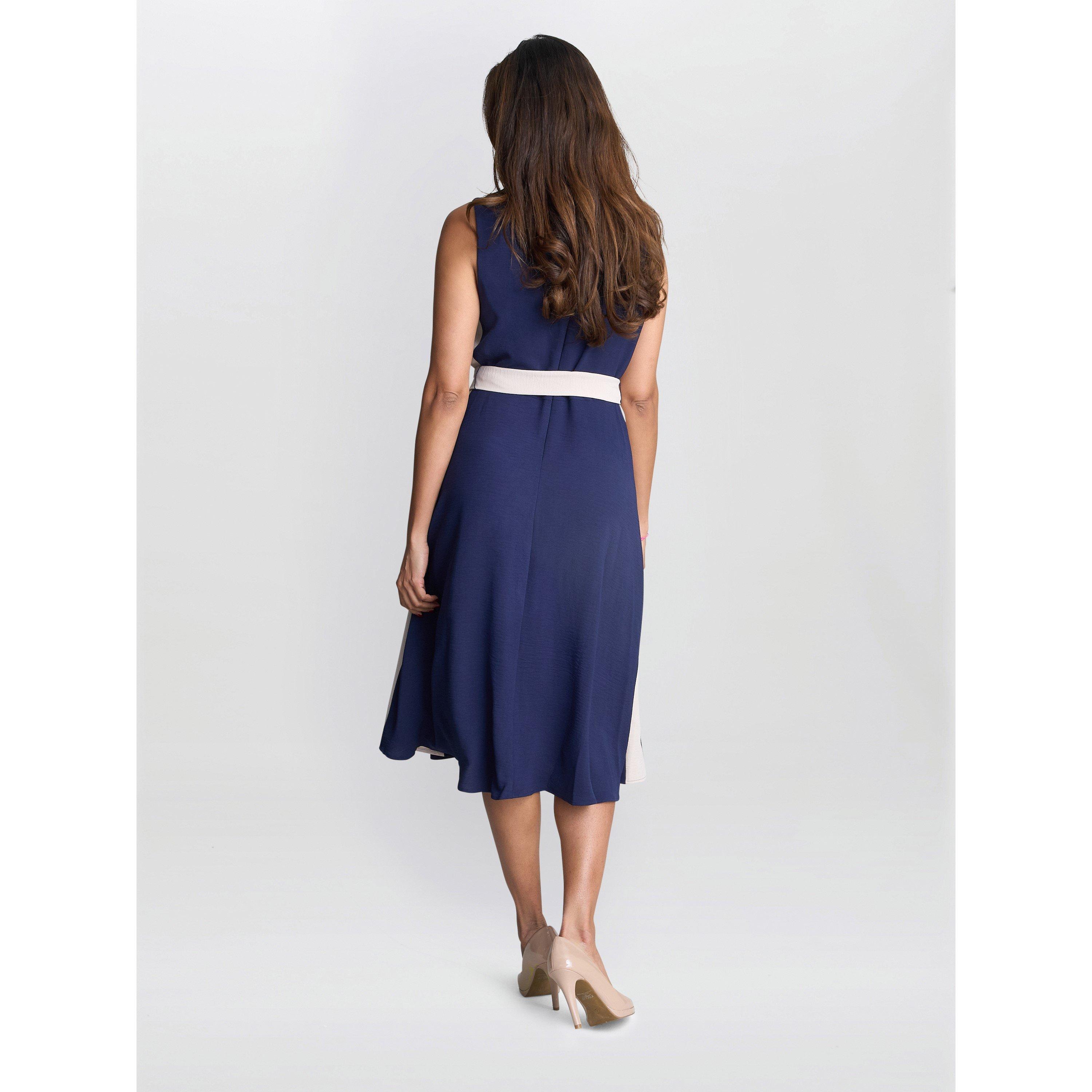 Navy Cream - Gina Bacconi - Women's Kendall Two Tone A-Line Dress - 2