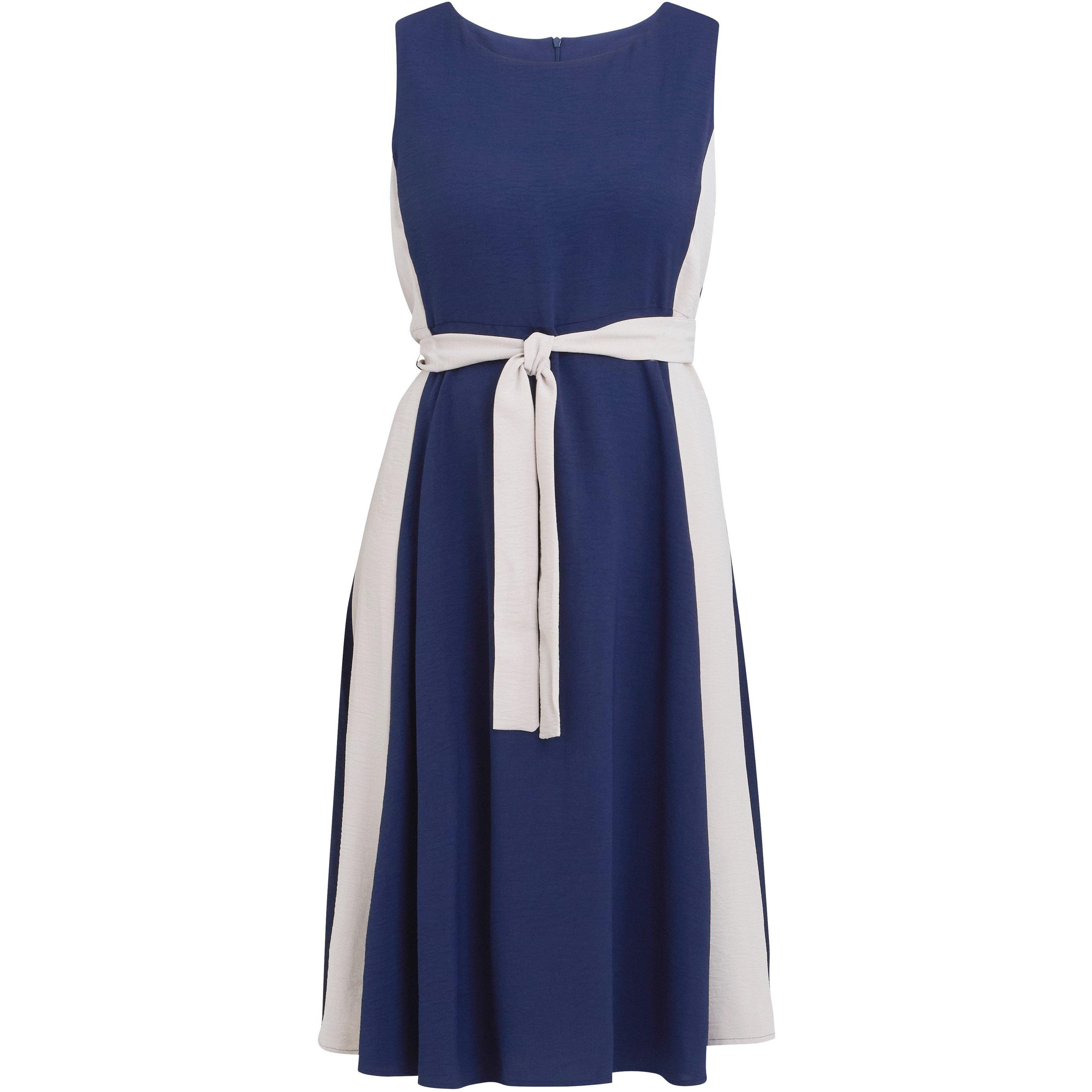Navy Cream - Gina Bacconi - Women's Kendall Two Tone A-Line Dress - 4