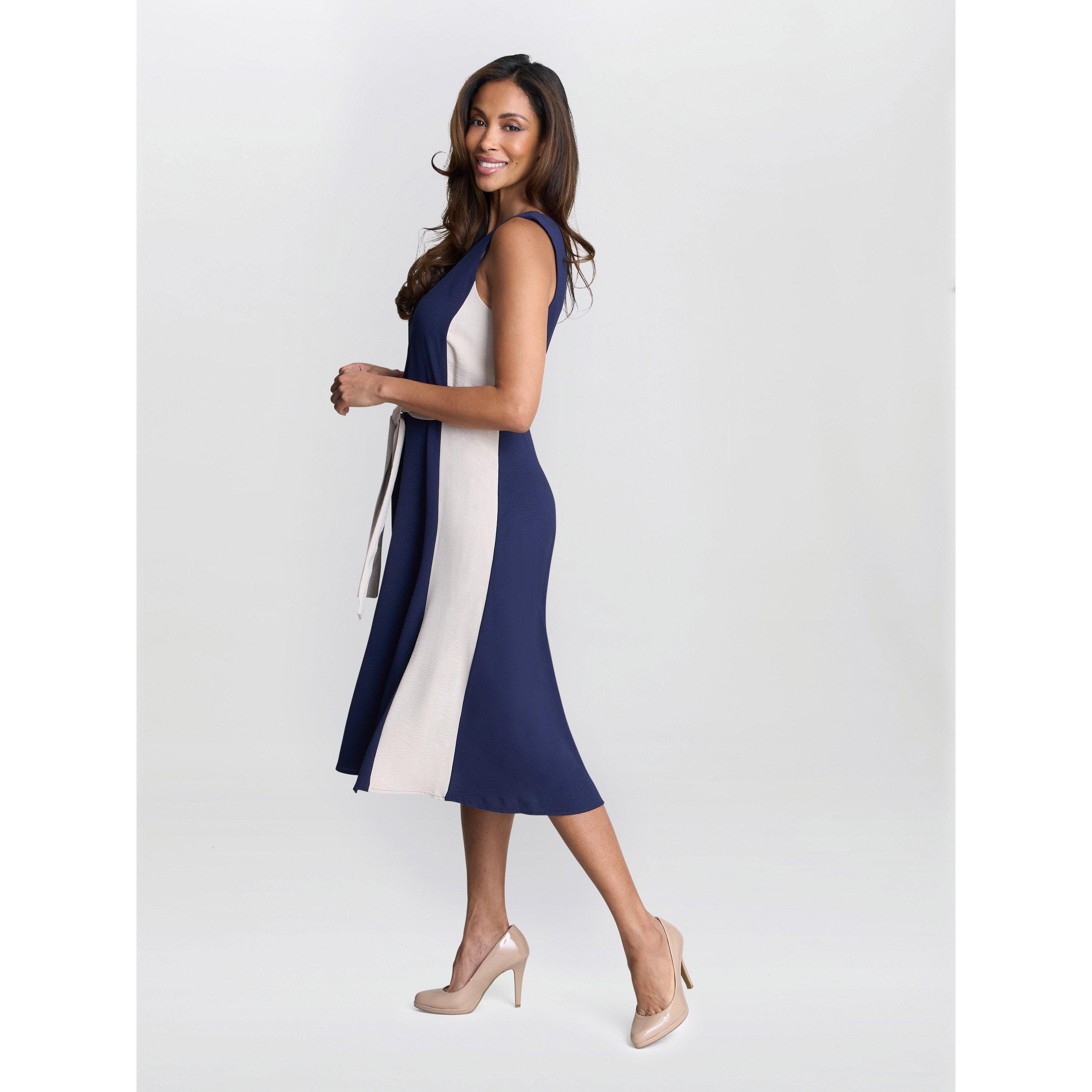 Navy Cream - Gina Bacconi - Women's Kendall Two Tone A-Line Dress - 6
