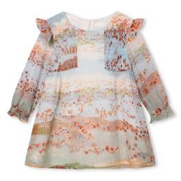 Chloe Floral Print Ruffled Wool Dress Infants