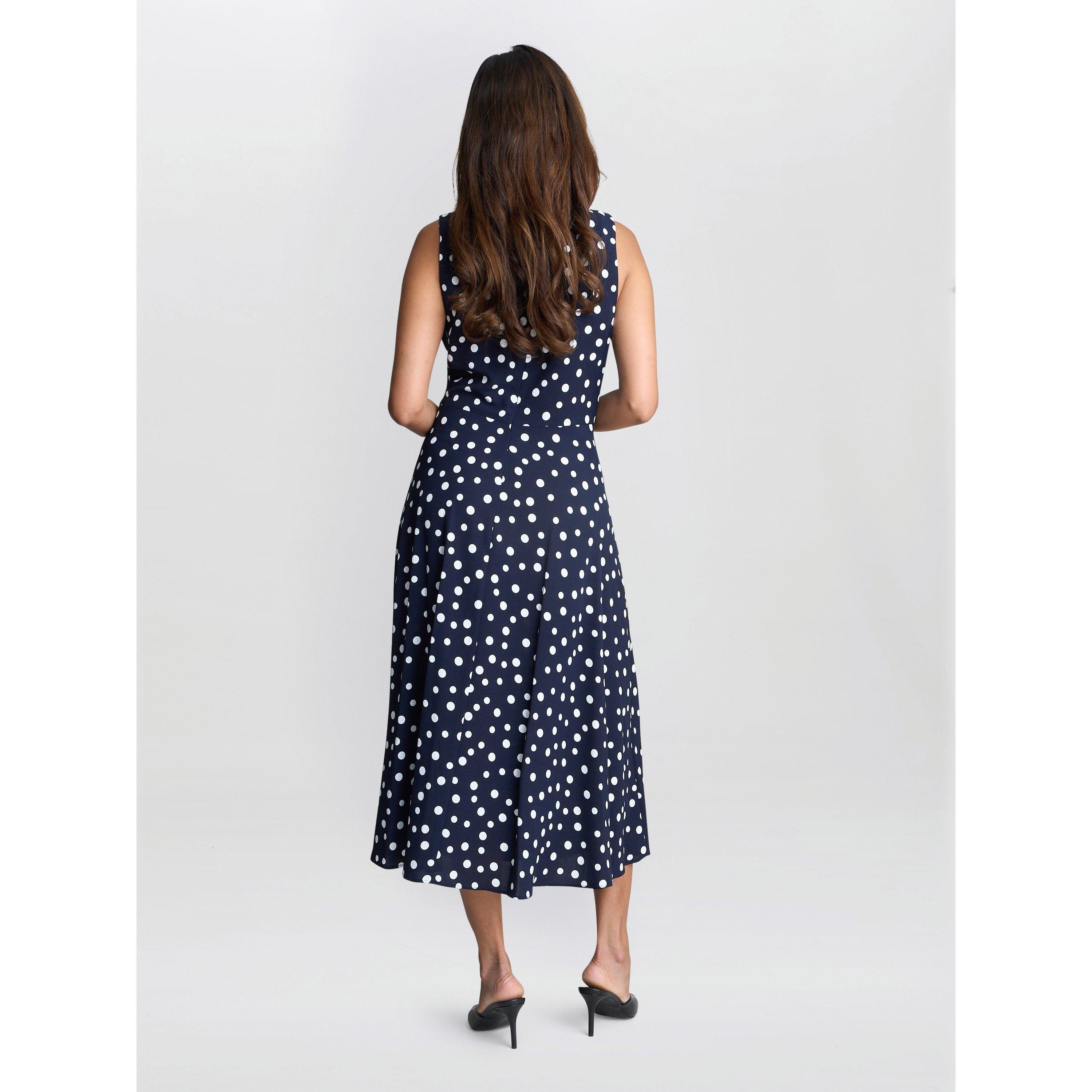 Navy White - Gina Bacconi - Women's Lacinda Spot A Line Dress - 2