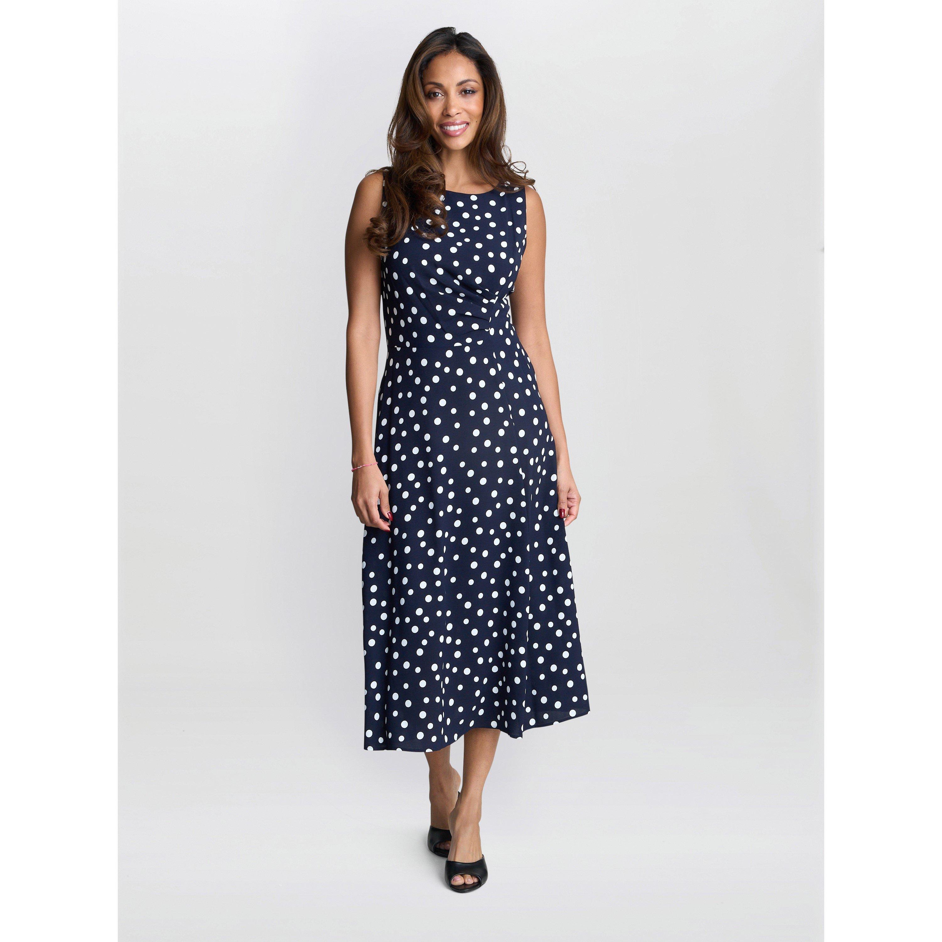 Navy White - Gina Bacconi - Women's Lacinda Spot A Line Dress - 3