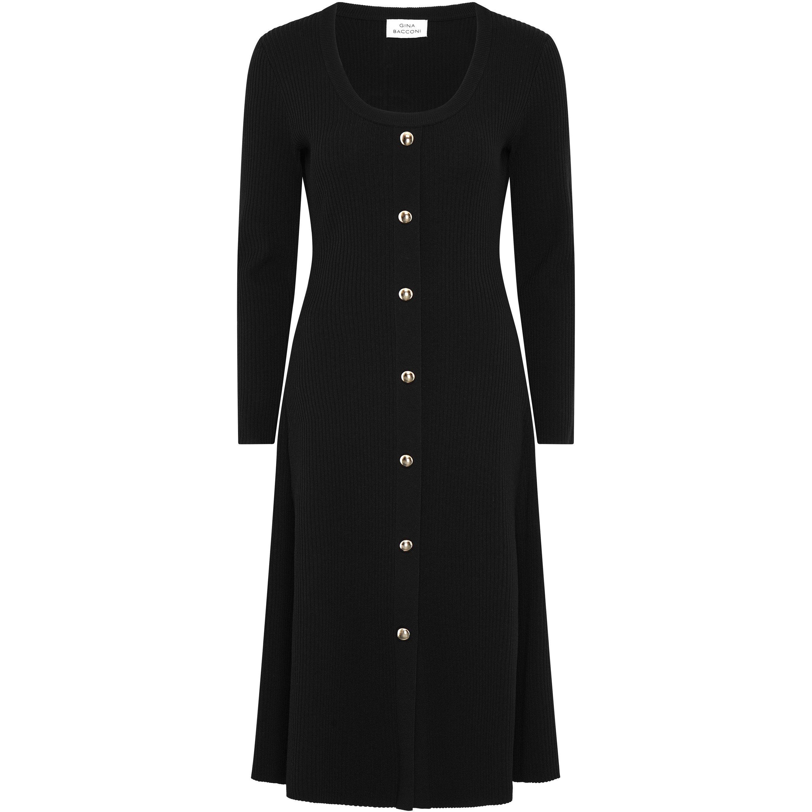 Black - Gina Bacconi - Cher Button Front Knit Midi Dress - 1