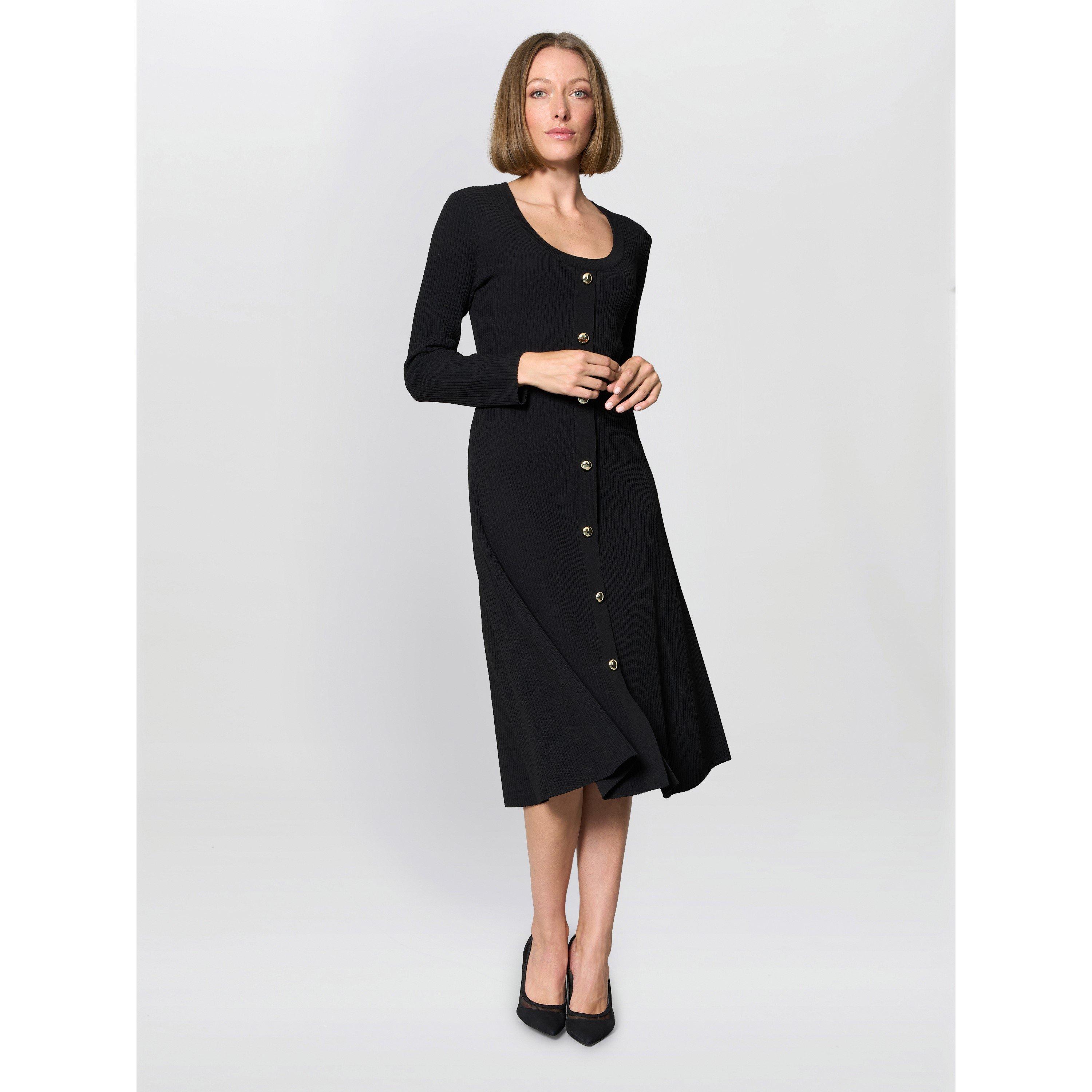Black - Gina Bacconi - Cher Button Front Knit Midi Dress - 4