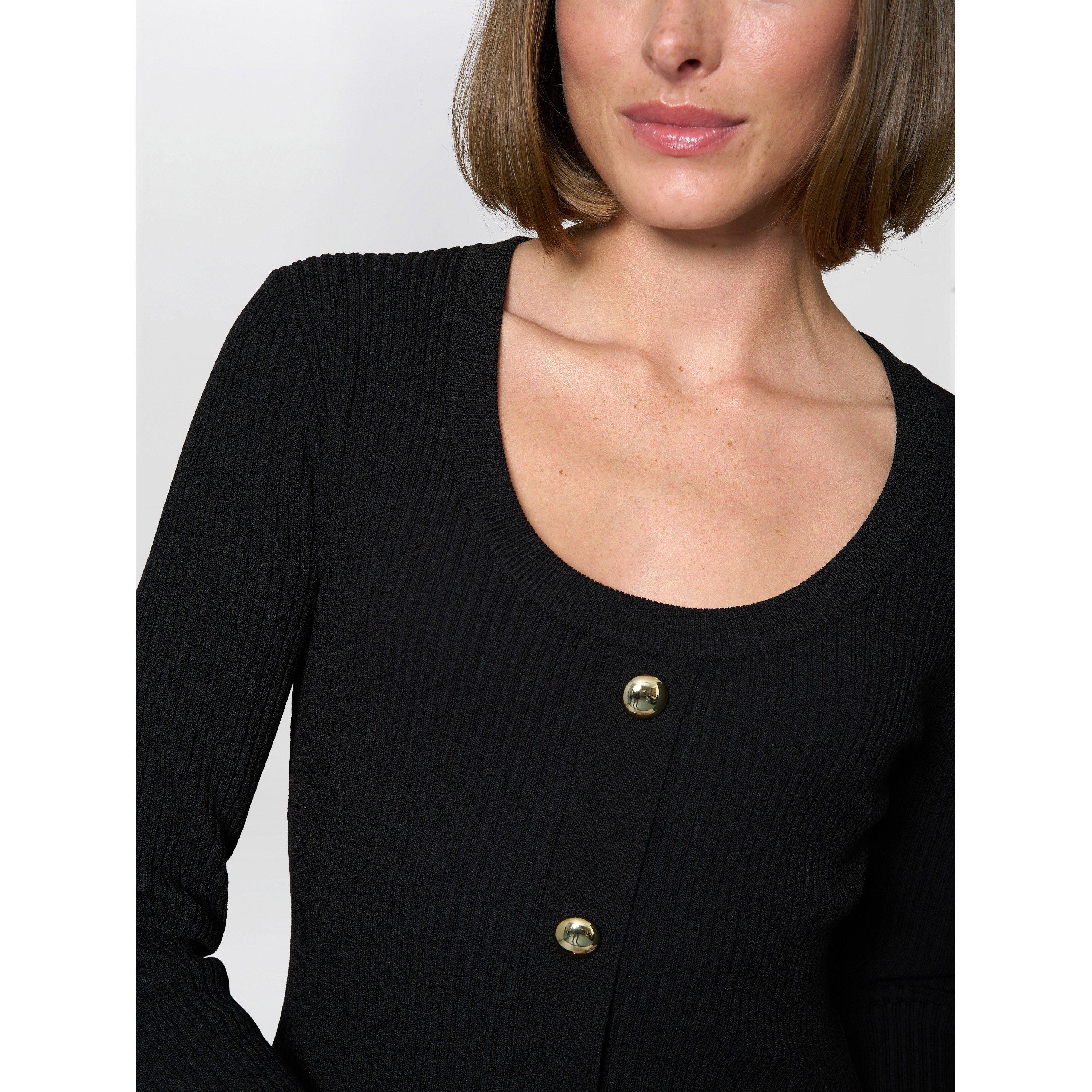 Black - Gina Bacconi - Cher Button Front Knit Midi Dress - 5