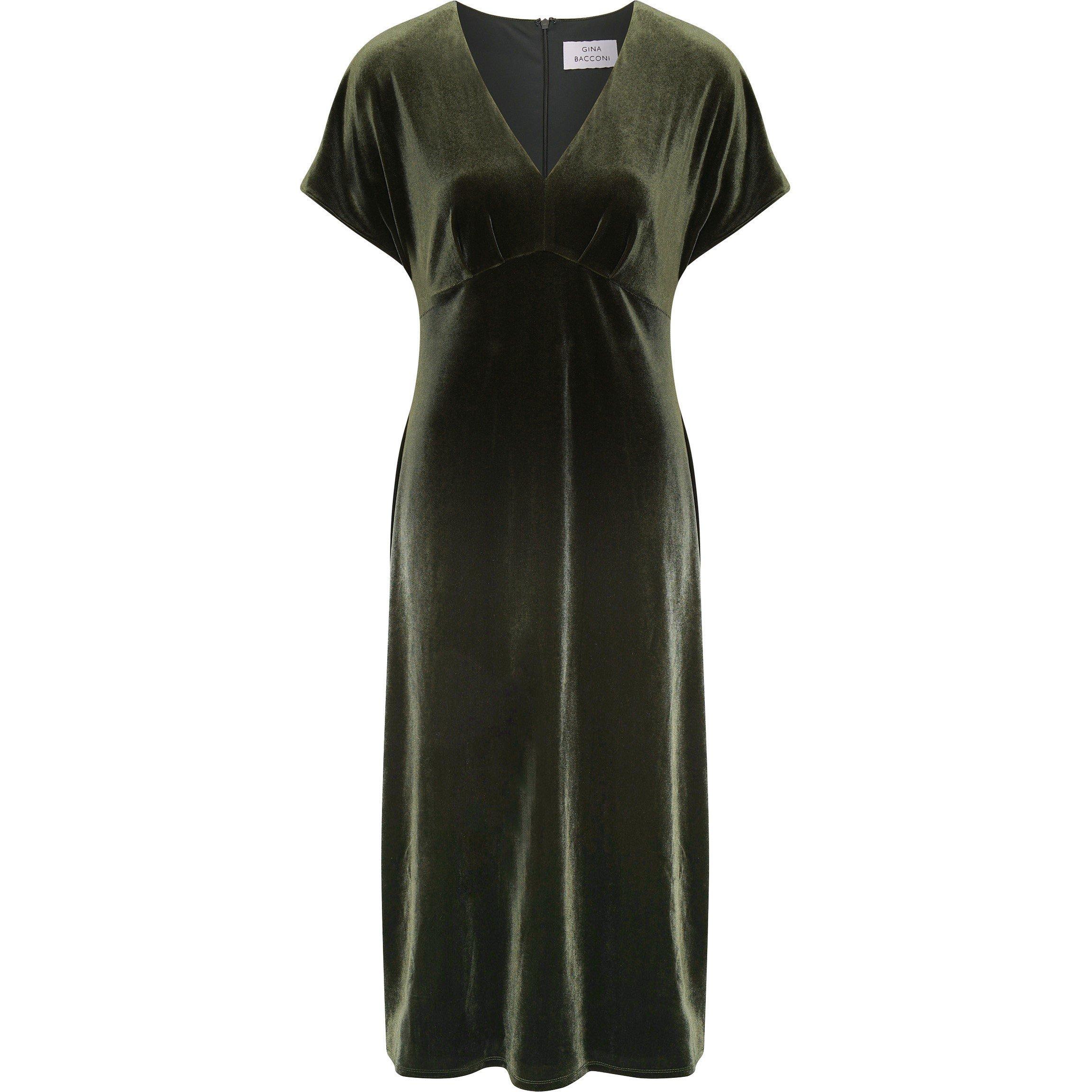 Gina Bacconi Women's Bev Velvet V-Neck Midi Dress - Olive - 18