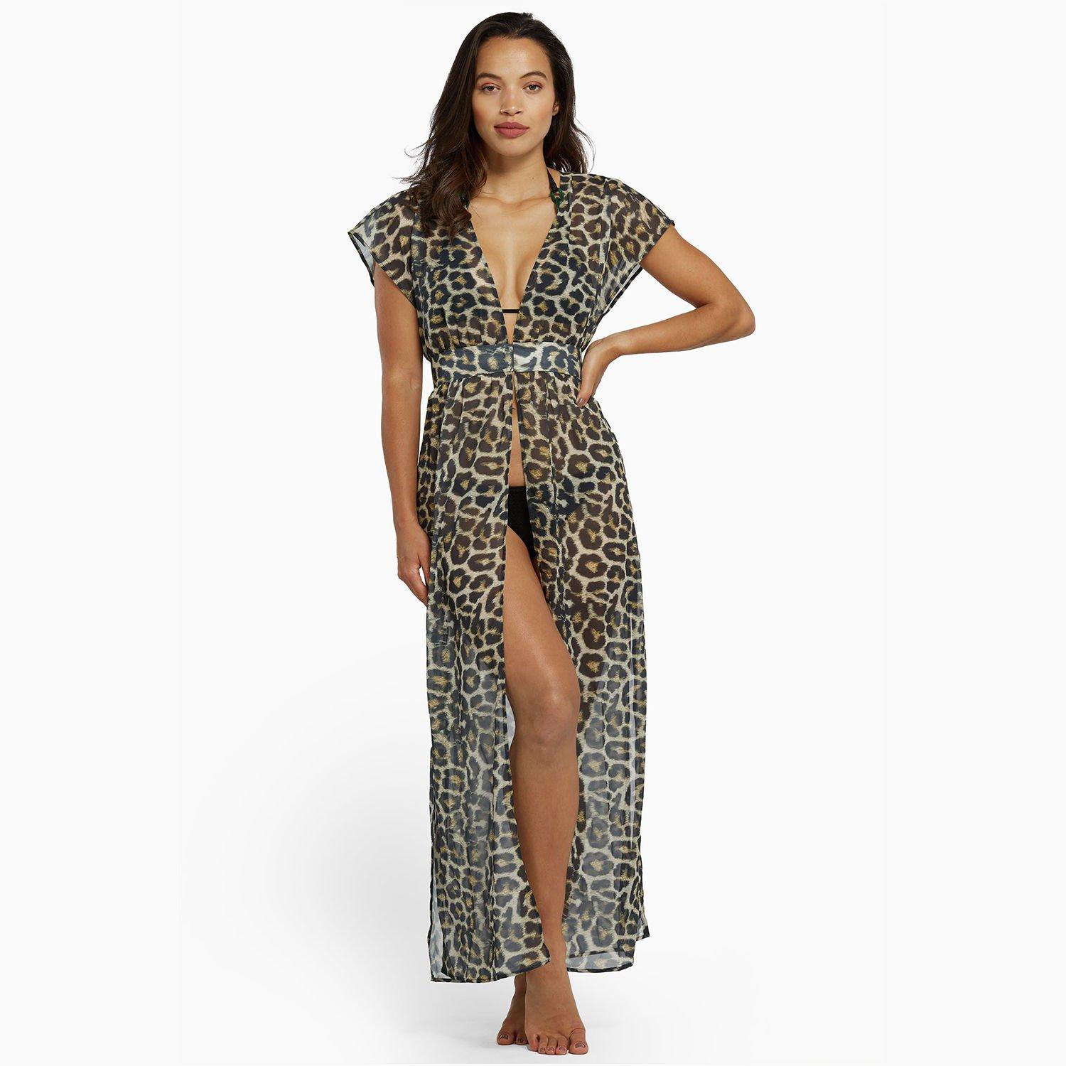 Leopard Print - Wolf and Whistle - Leopard Print Maxi Beach Cover Up Dress - 1