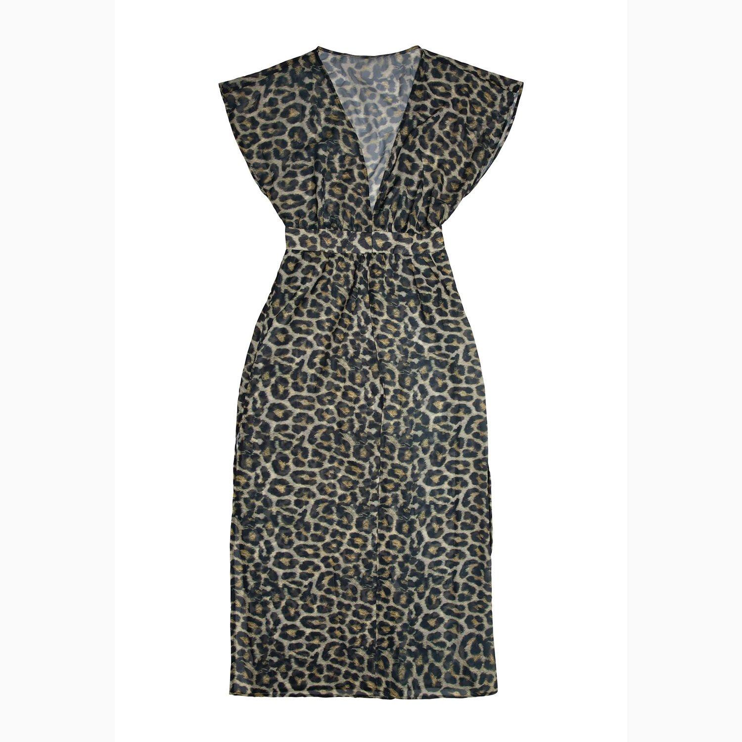 Leopard Print - Wolf and Whistle - Leopard Print Maxi Beach Cover Up Dress - 4