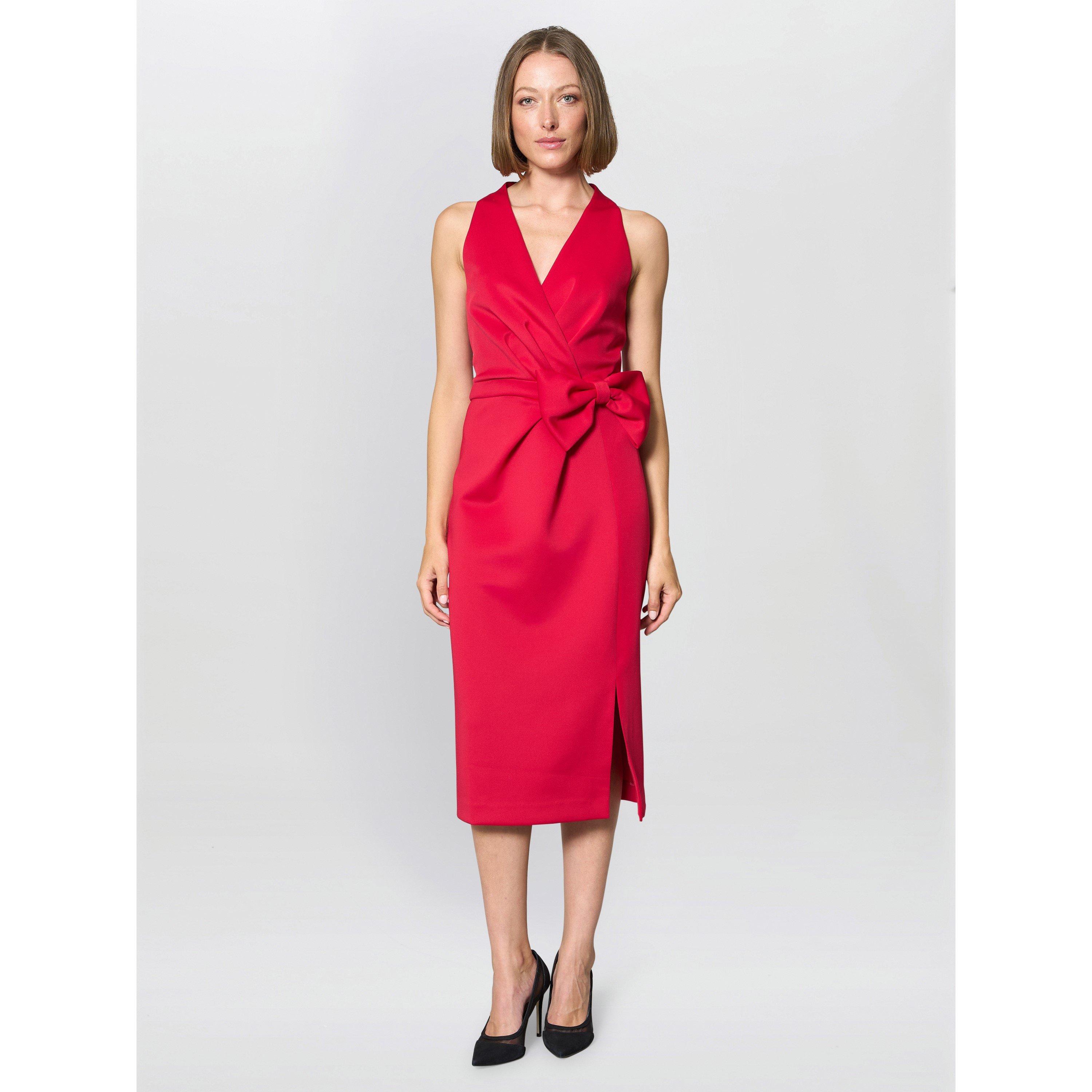 Red - Gina Bacconi - Elliana Bow Detail Midi Dress - 2