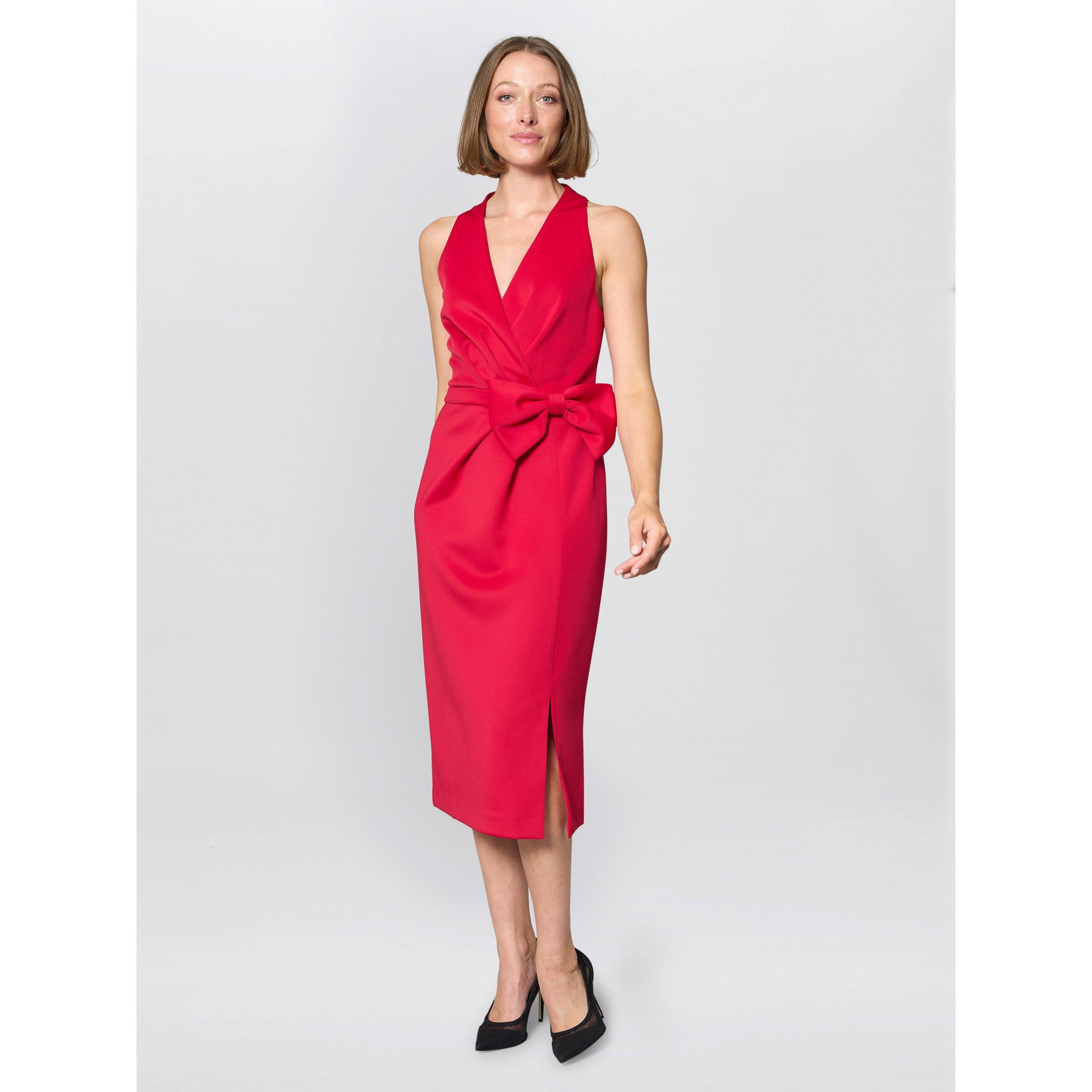 Red - Gina Bacconi - Elliana Bow Detail Midi Dress - 4