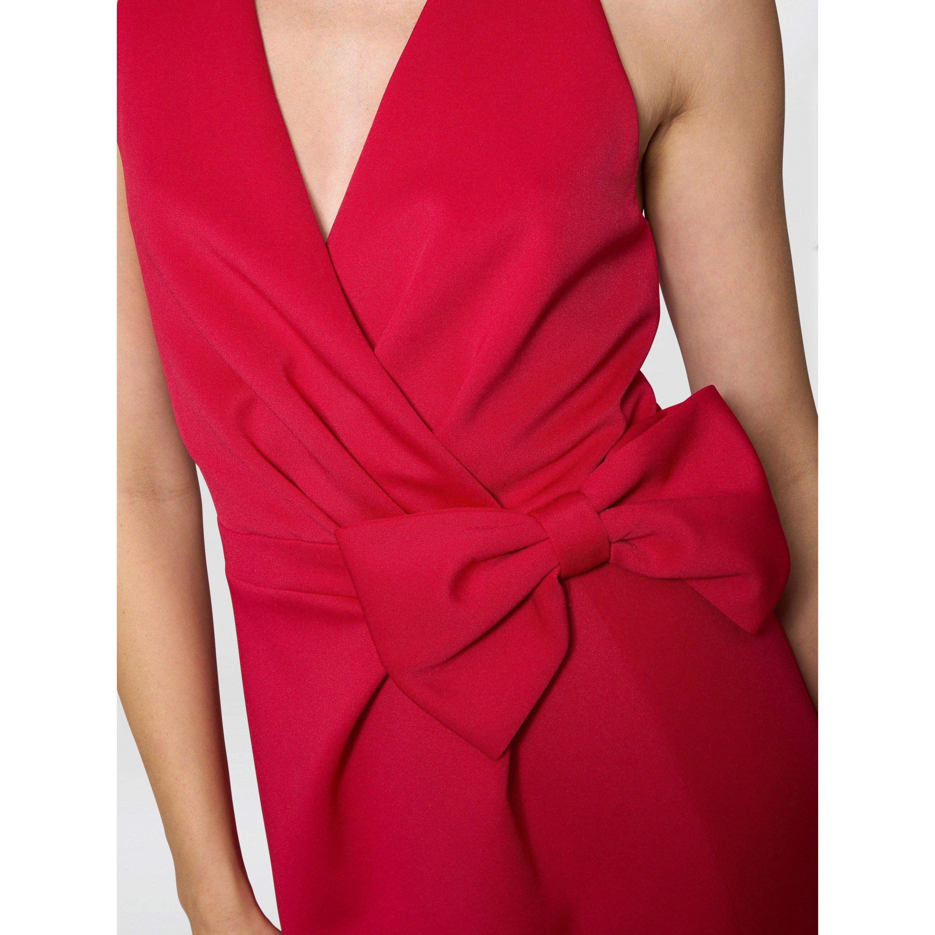 Red - Gina Bacconi - Elliana Bow Detail Midi Dress - 5