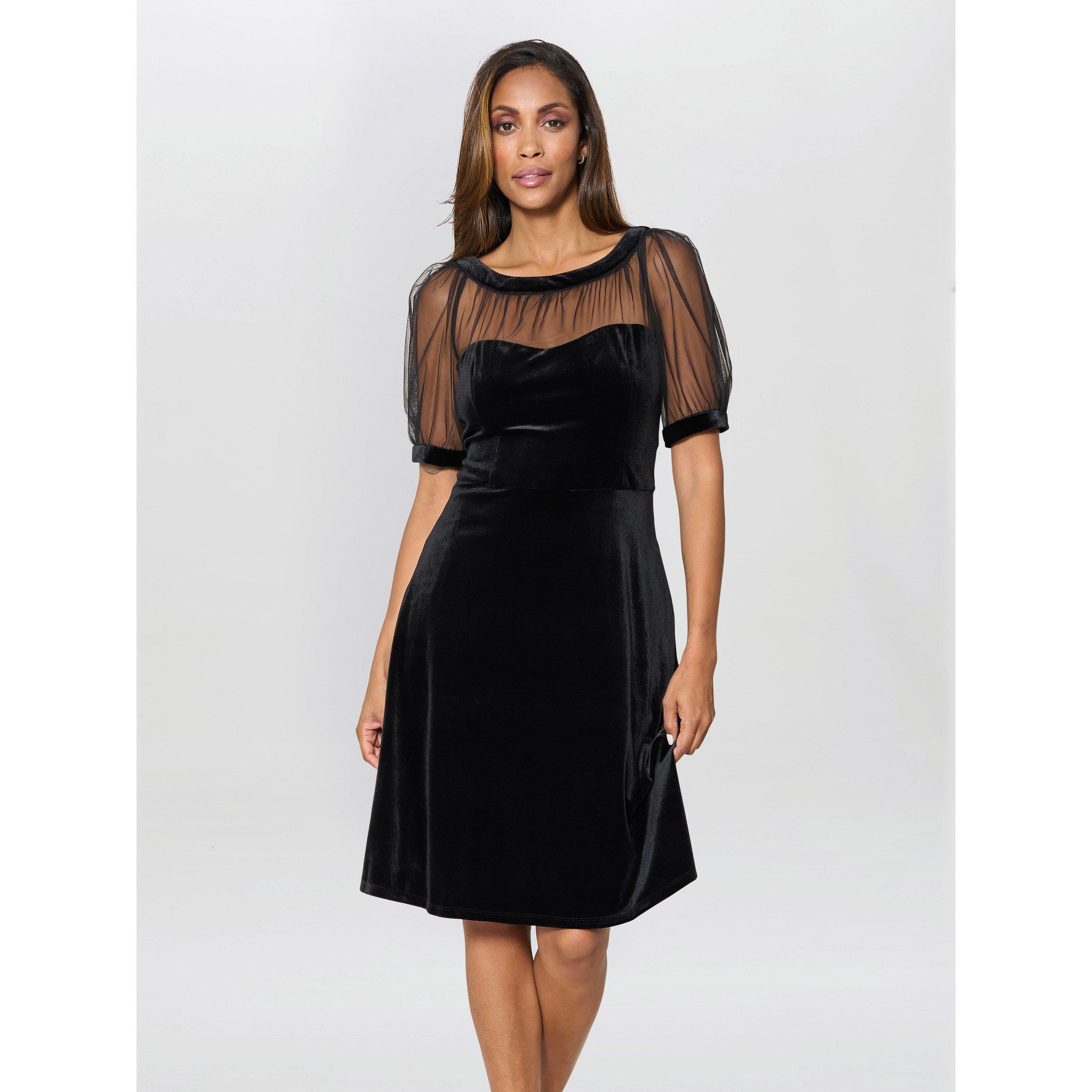 Black - Gina Bacconi - Capri Velvet Dress With Sheer Shoulders - 2