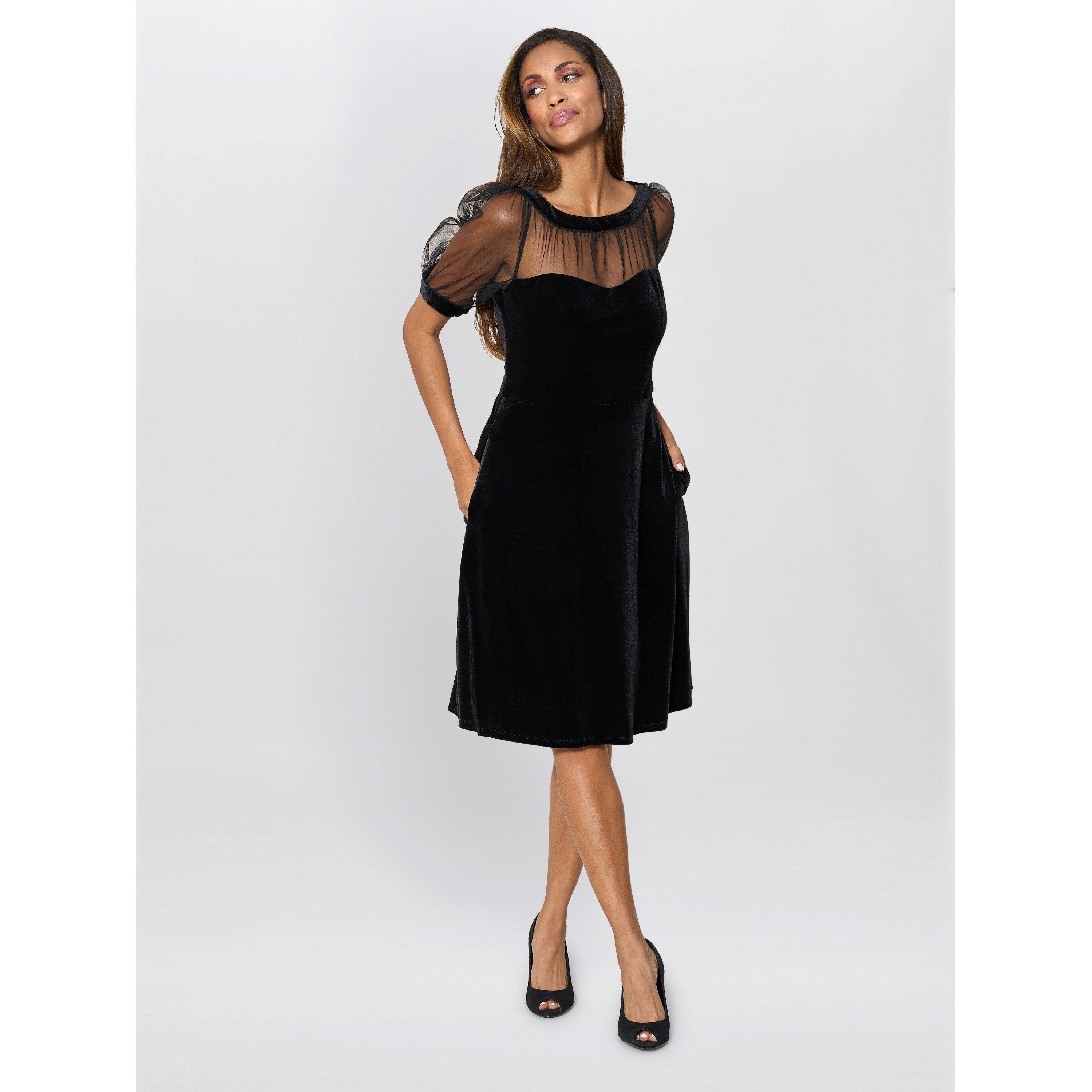 Black - Gina Bacconi - Capri Velvet Dress With Sheer Shoulders - 4