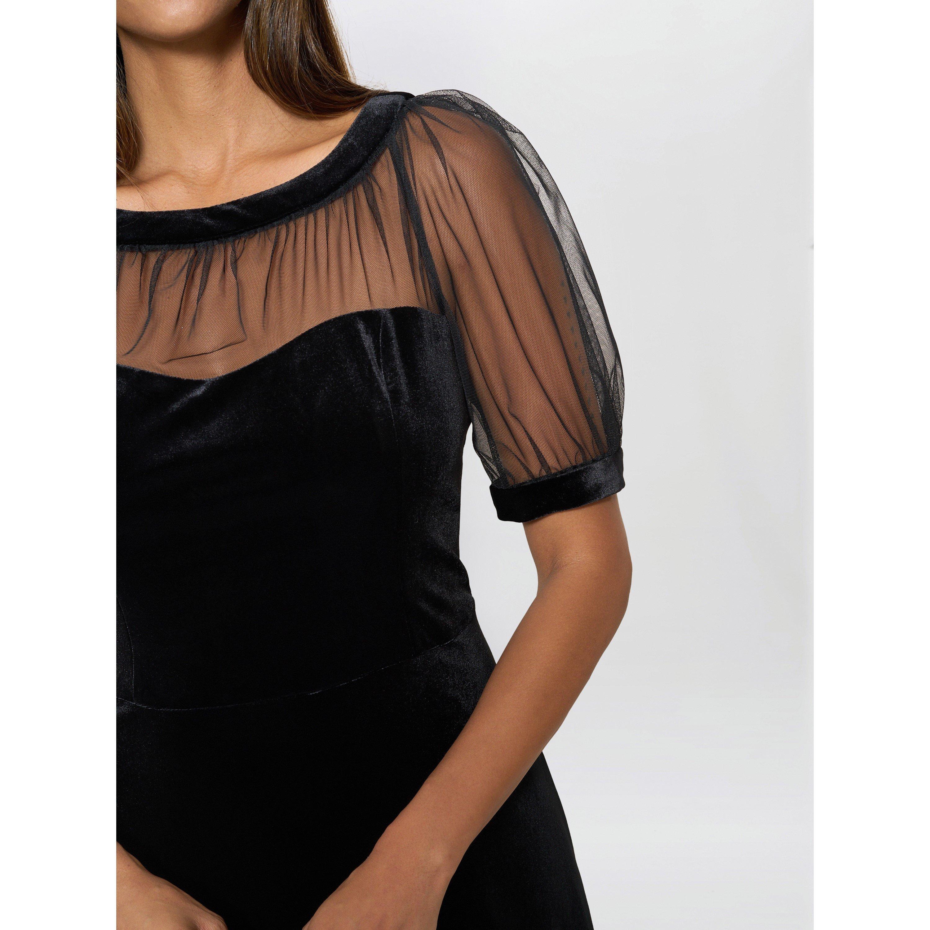 Black - Gina Bacconi - Capri Velvet Dress With Sheer Shoulders - 5