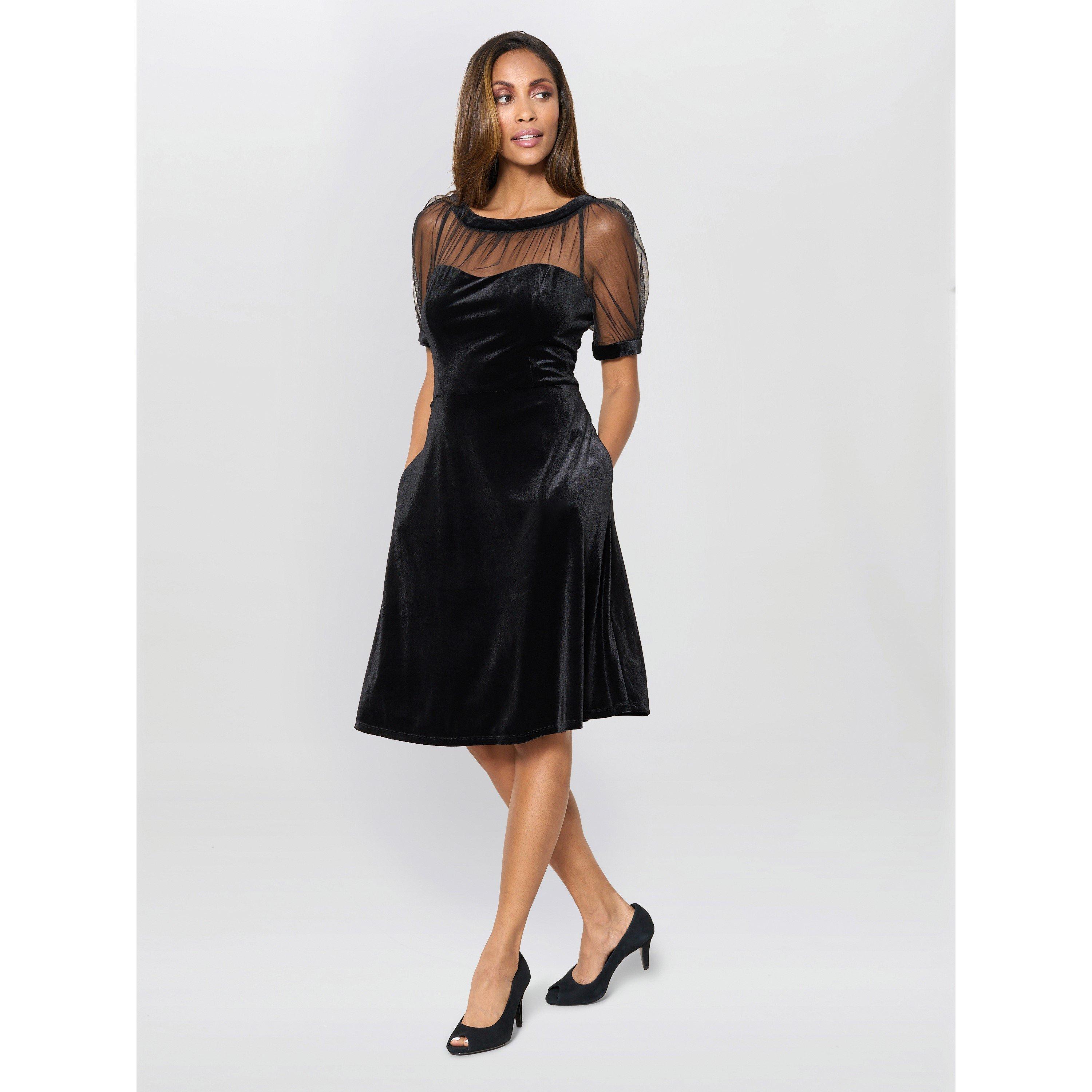 Black - Gina Bacconi - Capri Velvet Dress With Sheer Shoulders - 6