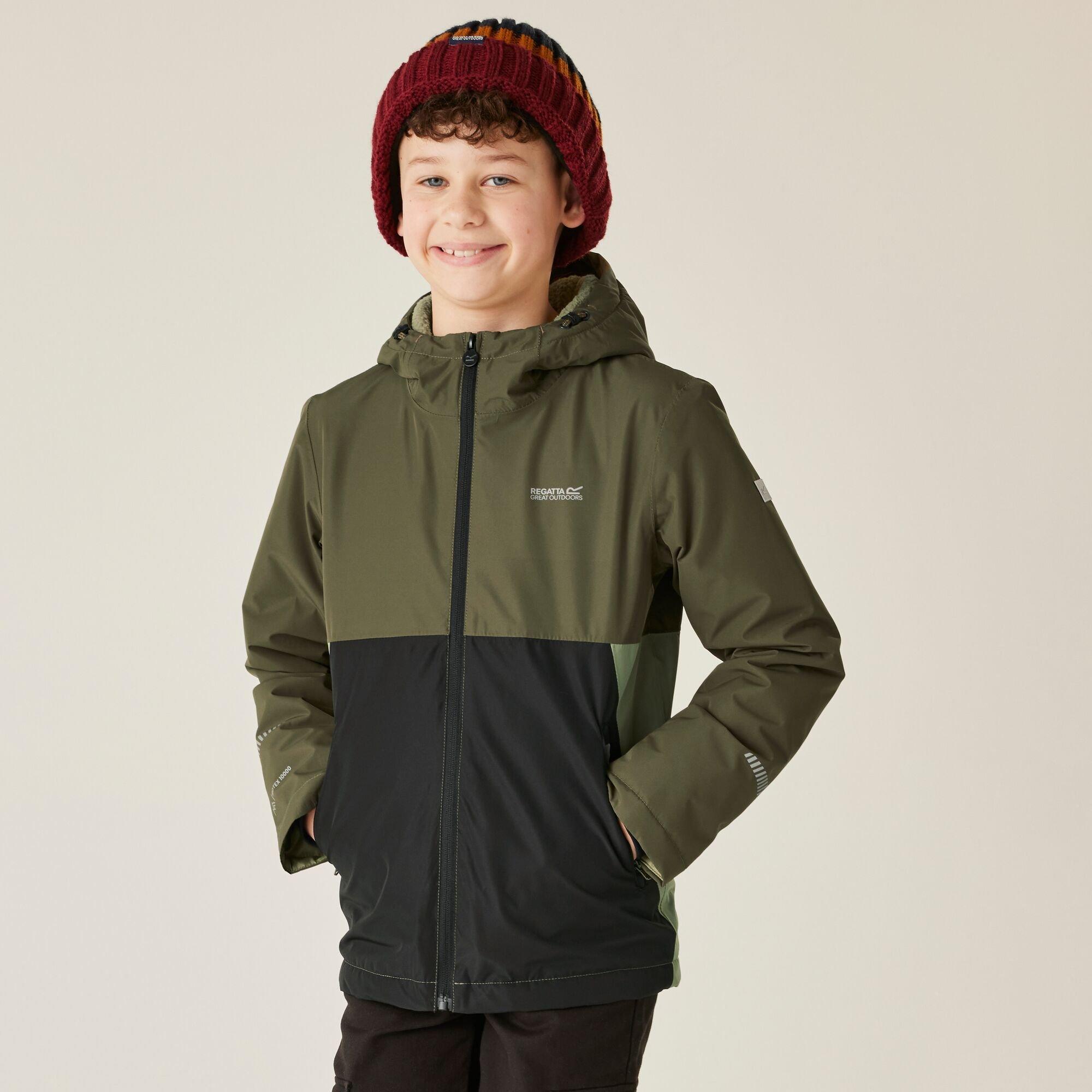 Olive Green - Regatta - Unisex Kids Hillain Warm Lined Reflective Hooded Jacket - 1