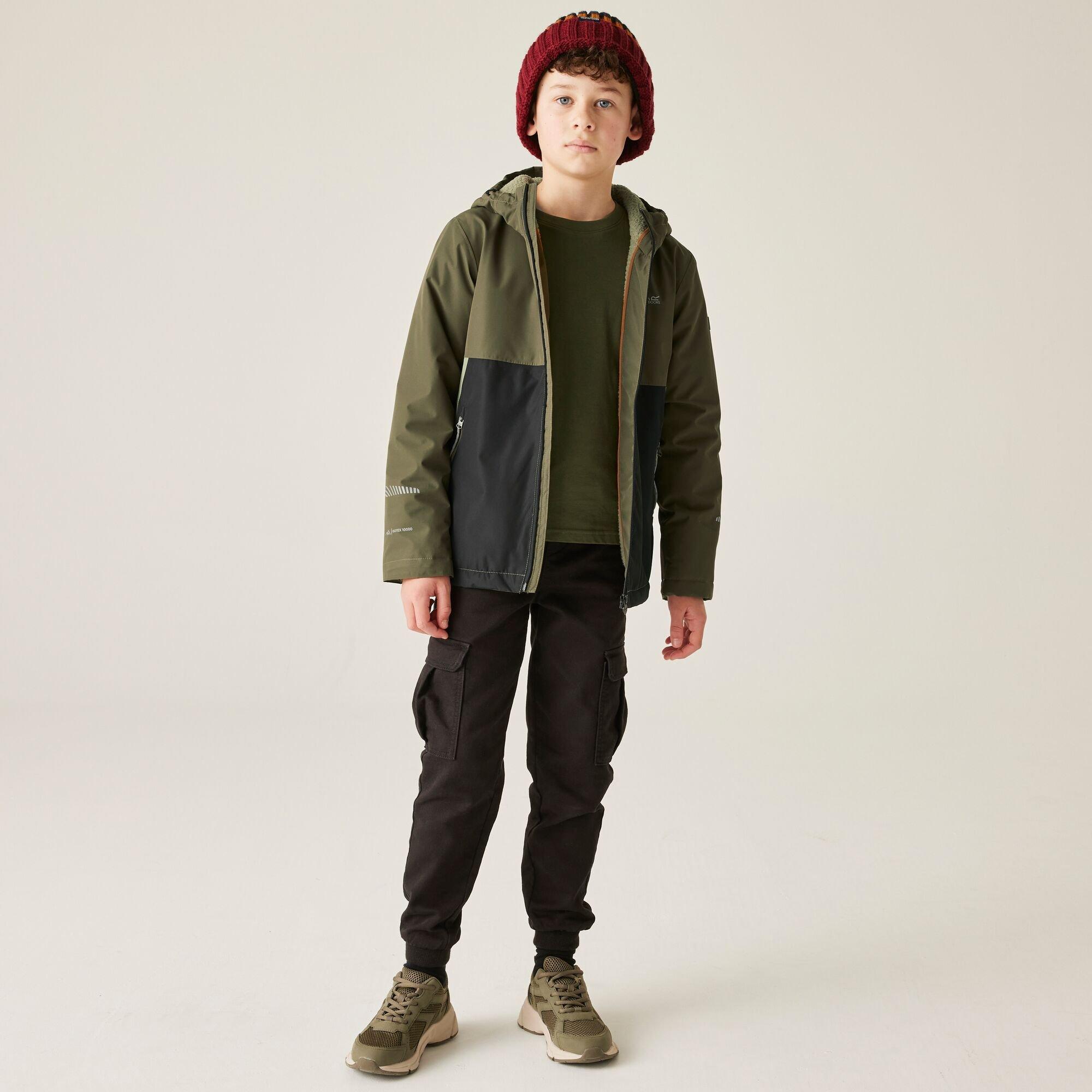 Olive Green - Regatta - Unisex Kids Hillain Warm Lined Reflective Hooded Jacket - 3