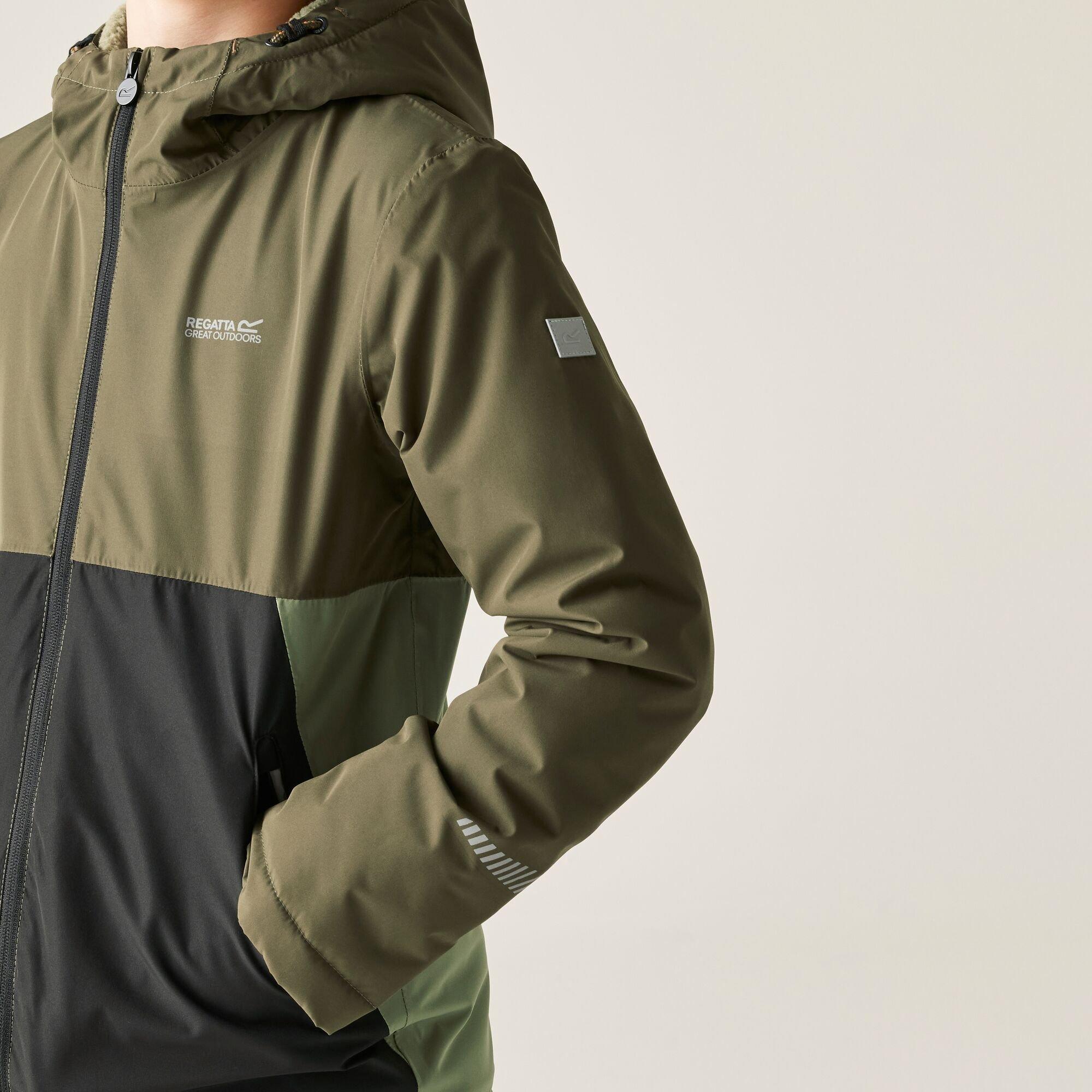 Olive Green - Regatta - Unisex Kids Hillain Warm Lined Reflective Hooded Jacket - 4