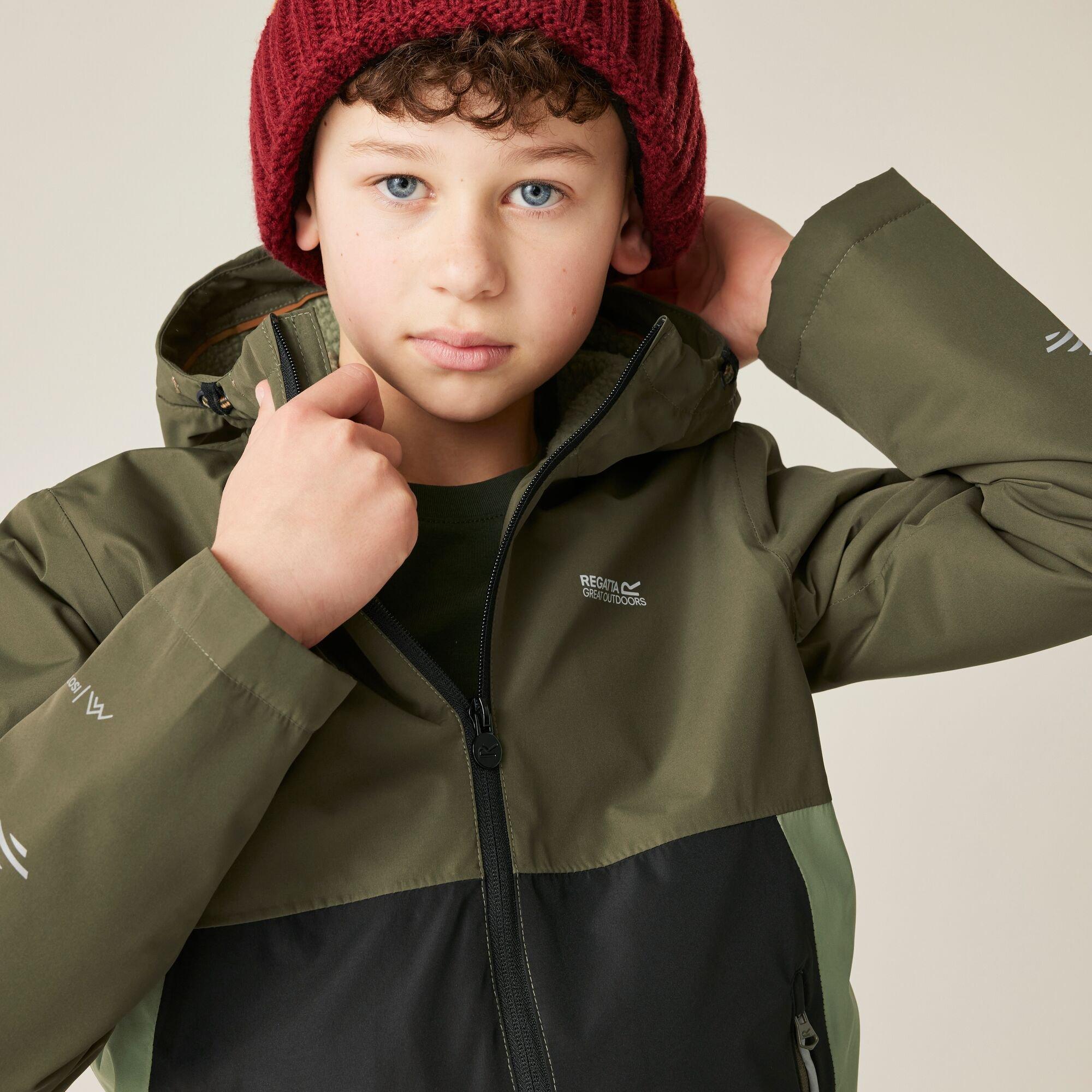 Olive Green - Regatta - Unisex Kids Hillain Warm Lined Reflective Hooded Jacket - 5