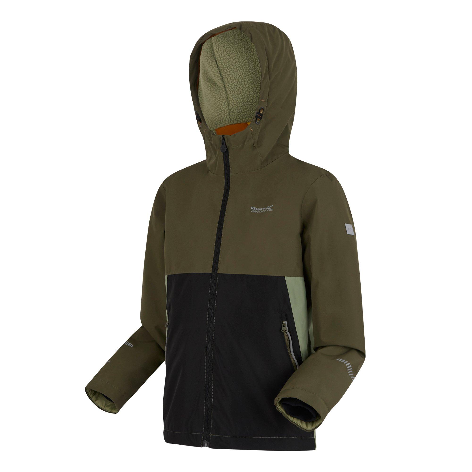Olive Green - Regatta - Unisex Kids Hillain Warm Lined Reflective Hooded Jacket - 8