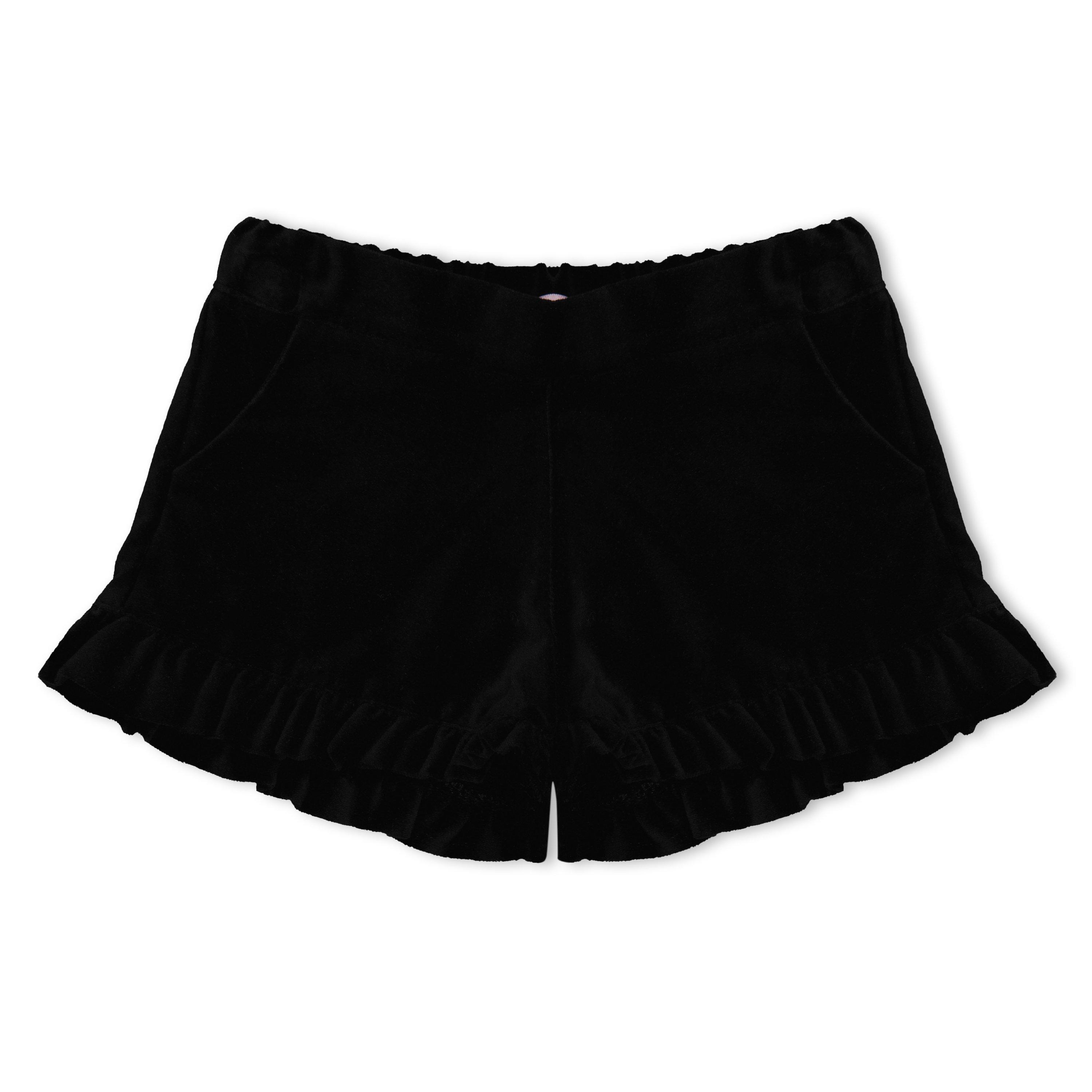 Black - Phi - Kids' Frilled Velvet Fleece Jogger Shorts - 1