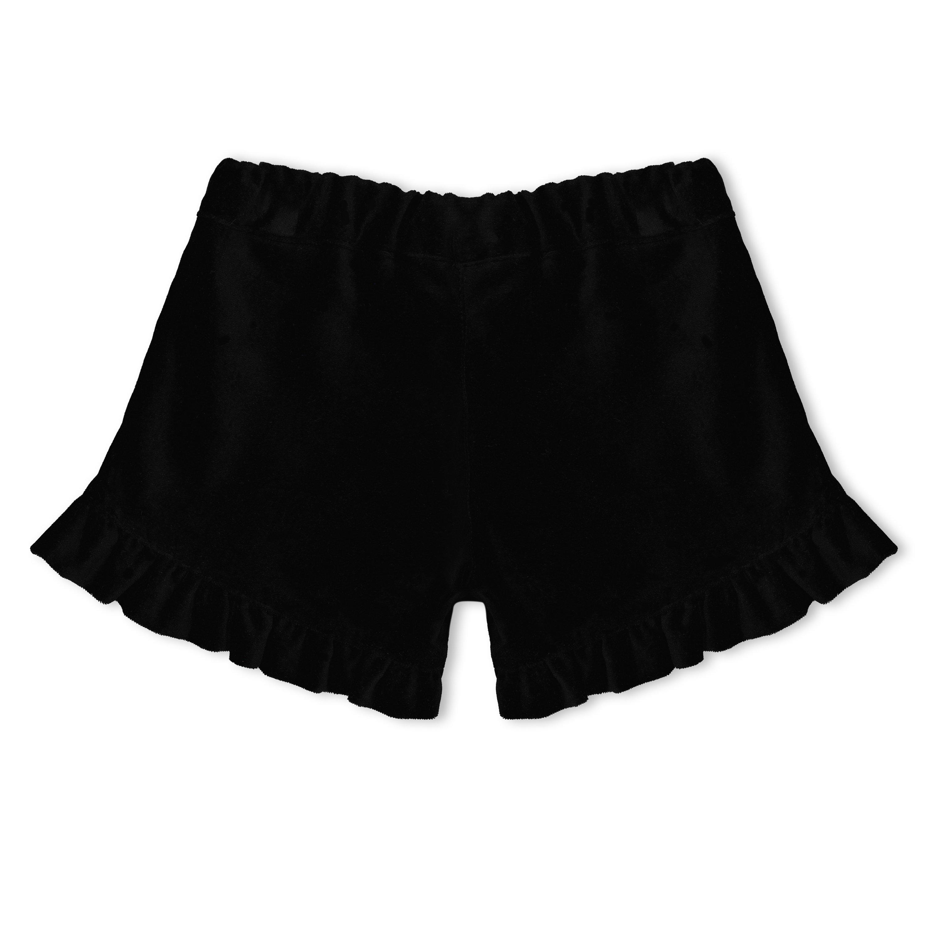 Black - Phi - Kids' Frilled Velvet Fleece Jogger Shorts - 2