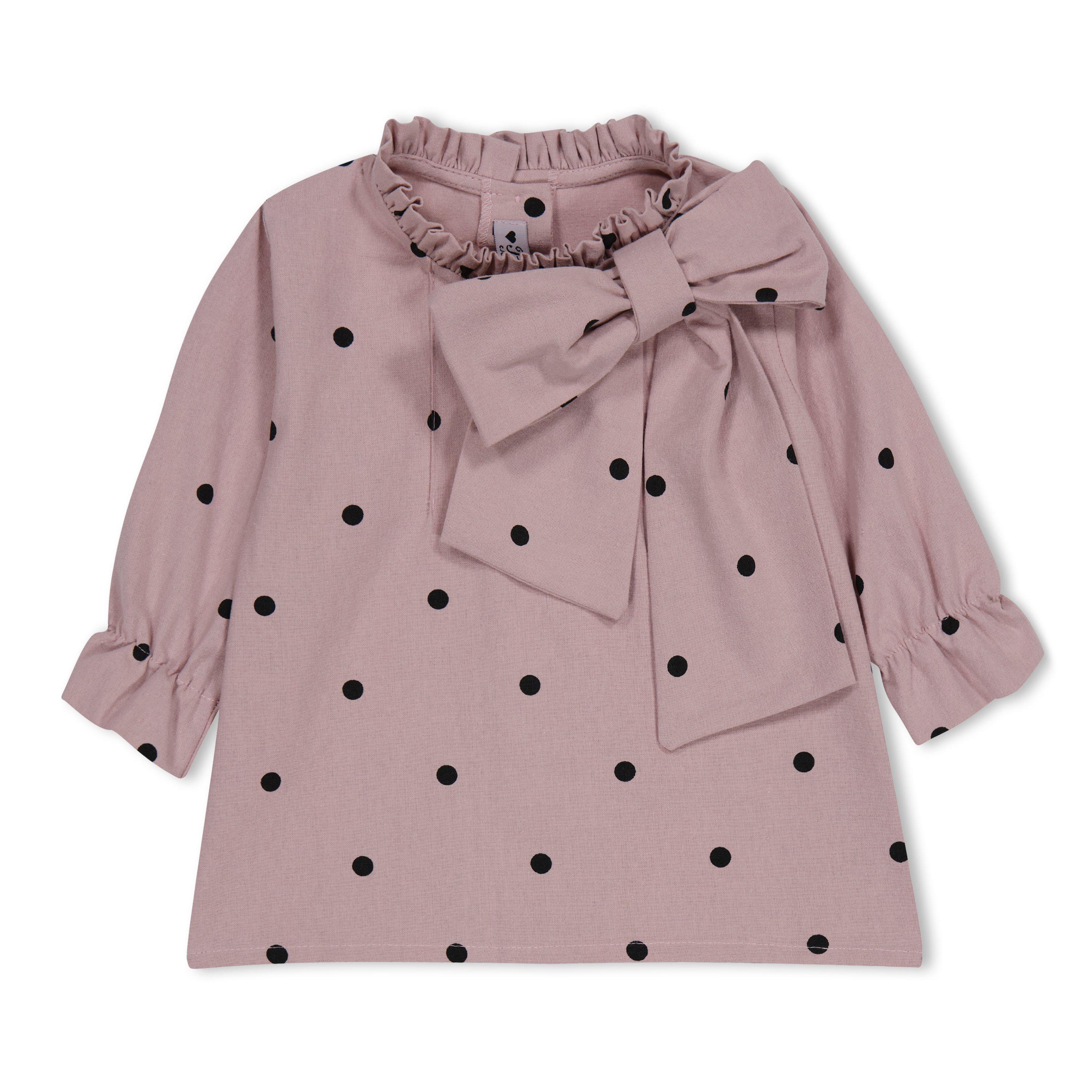 Pink/Black - Phi - Kids' Dot Print Long-Sleeve Blouse - 1