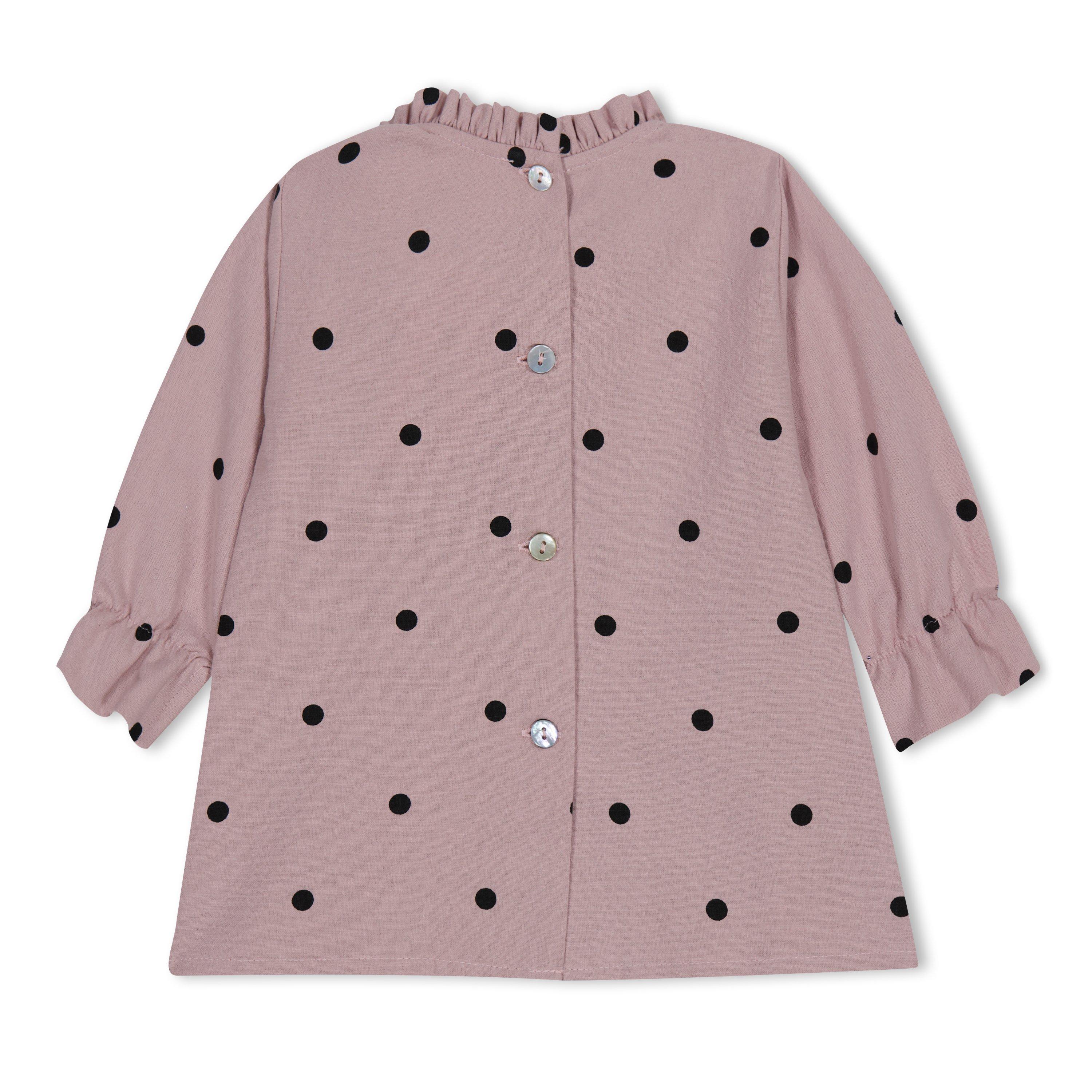 Pink/Black - Phi - Kids' Dot Print Long-Sleeve Blouse - 2