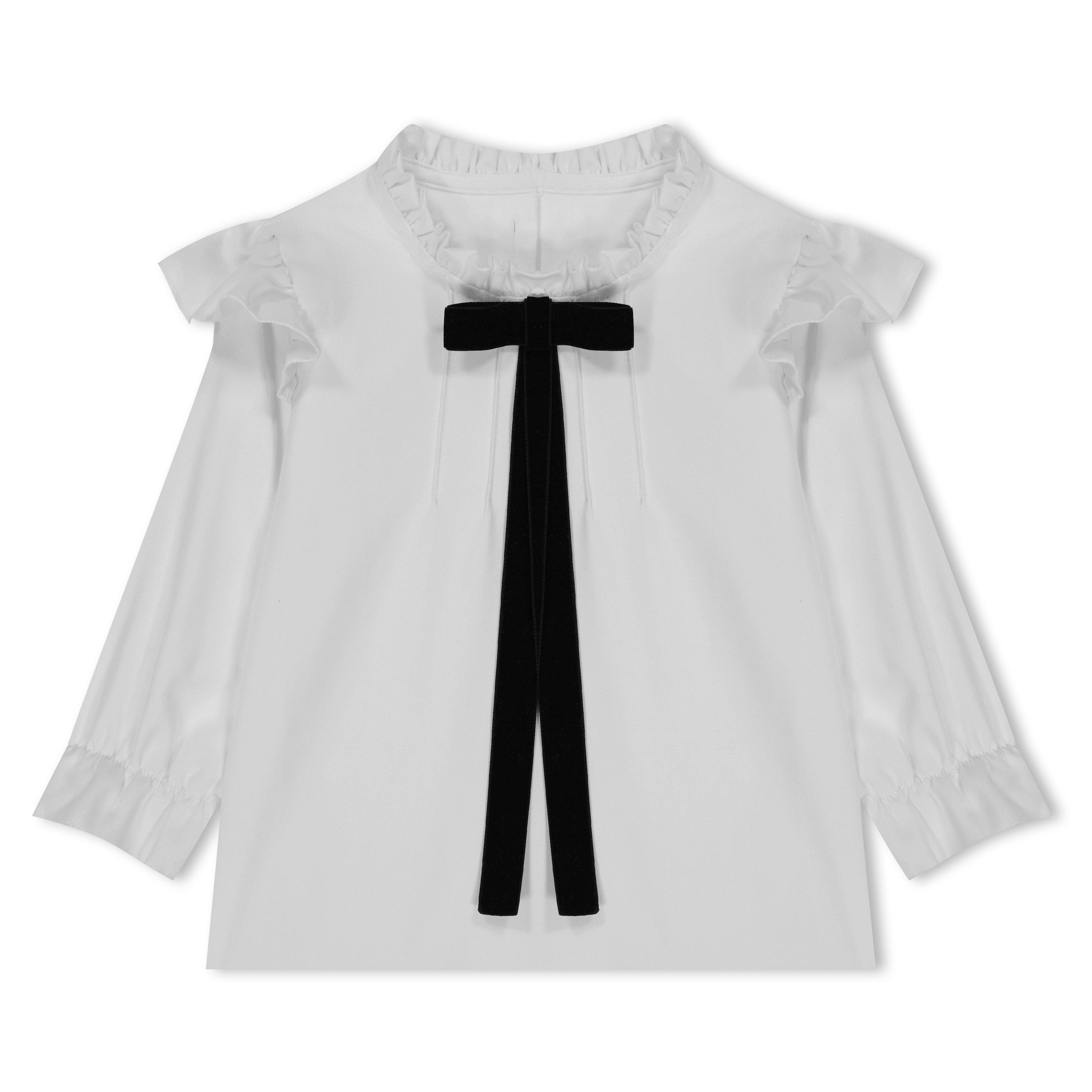 White - Phi - Kids' Frill Bow Long-Sleeve Blouse - 1