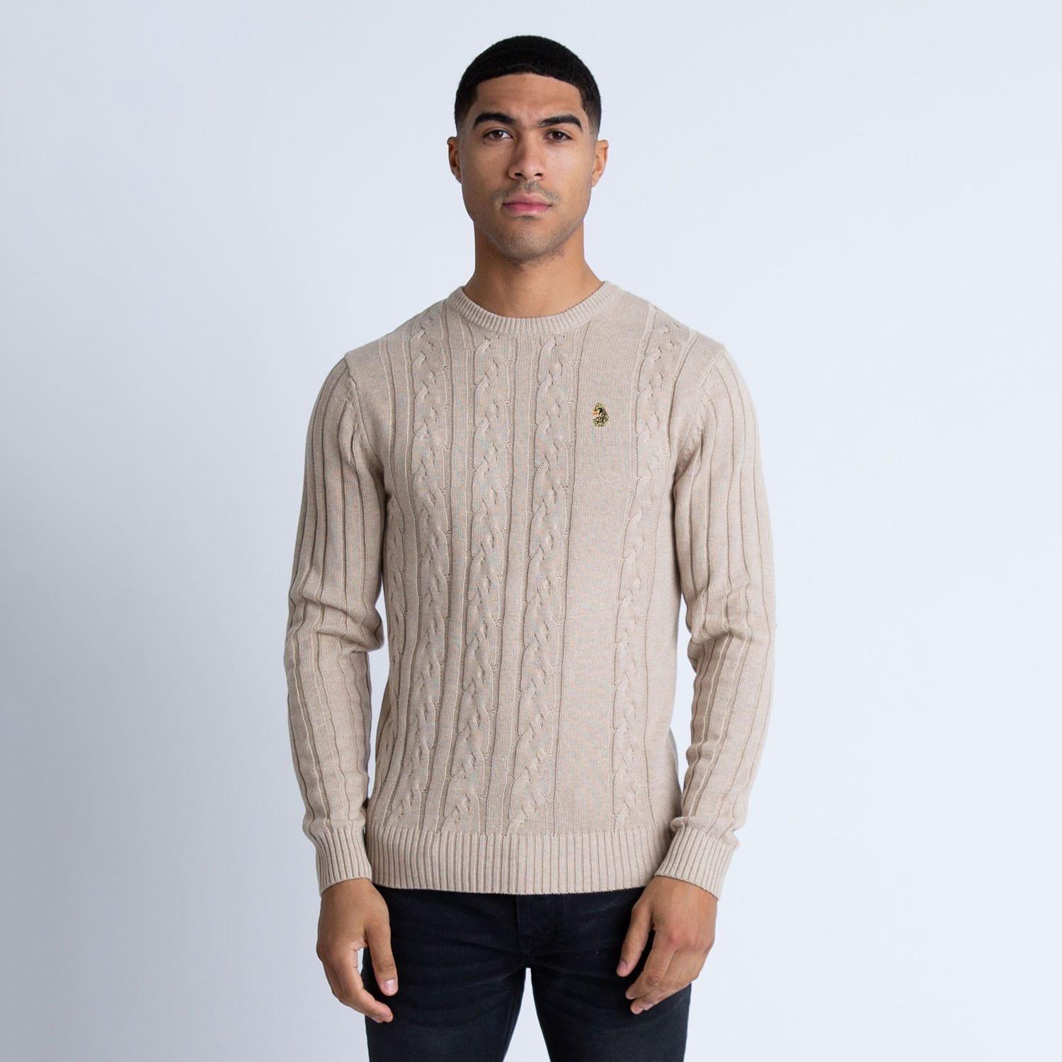 Beige - Luke 1977 - Modern Cable Knit Jumper - 1