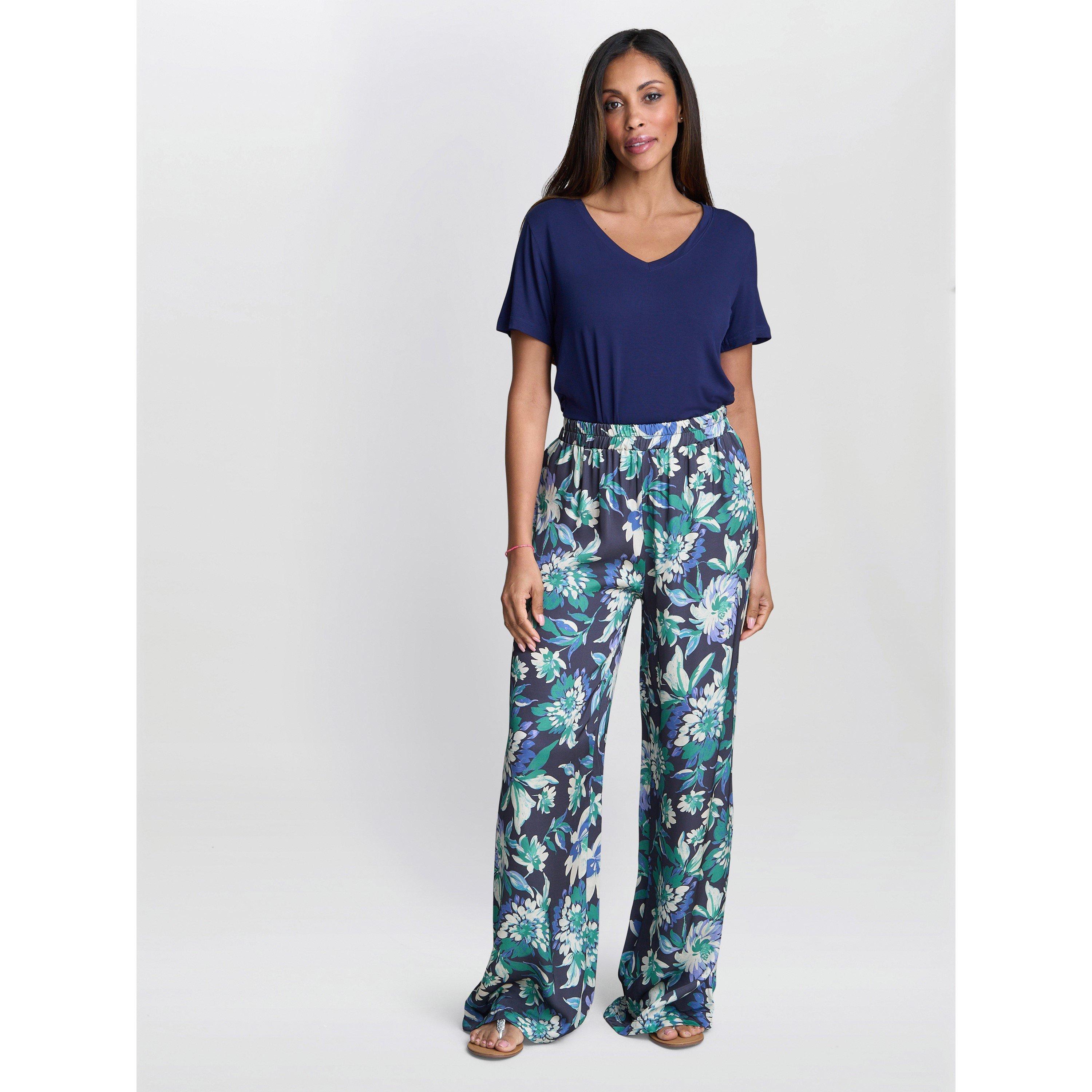 Blue - Gina Bacconi - QUINN Satin Pull On Wide Leg Trouser - 1