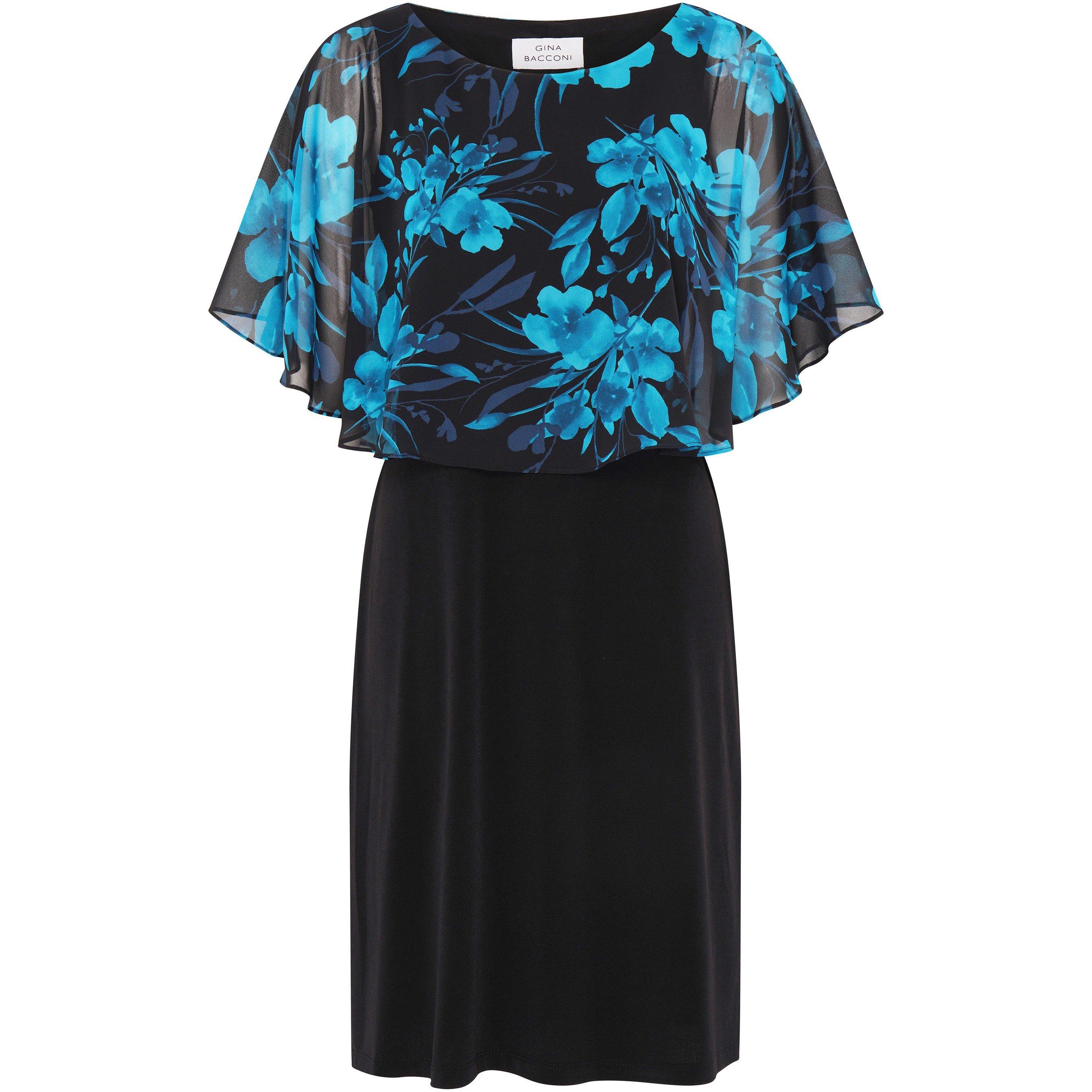 Black / Teal - Gina Bacconi - Ashton Floral Chiffon Overlay Dress - 1