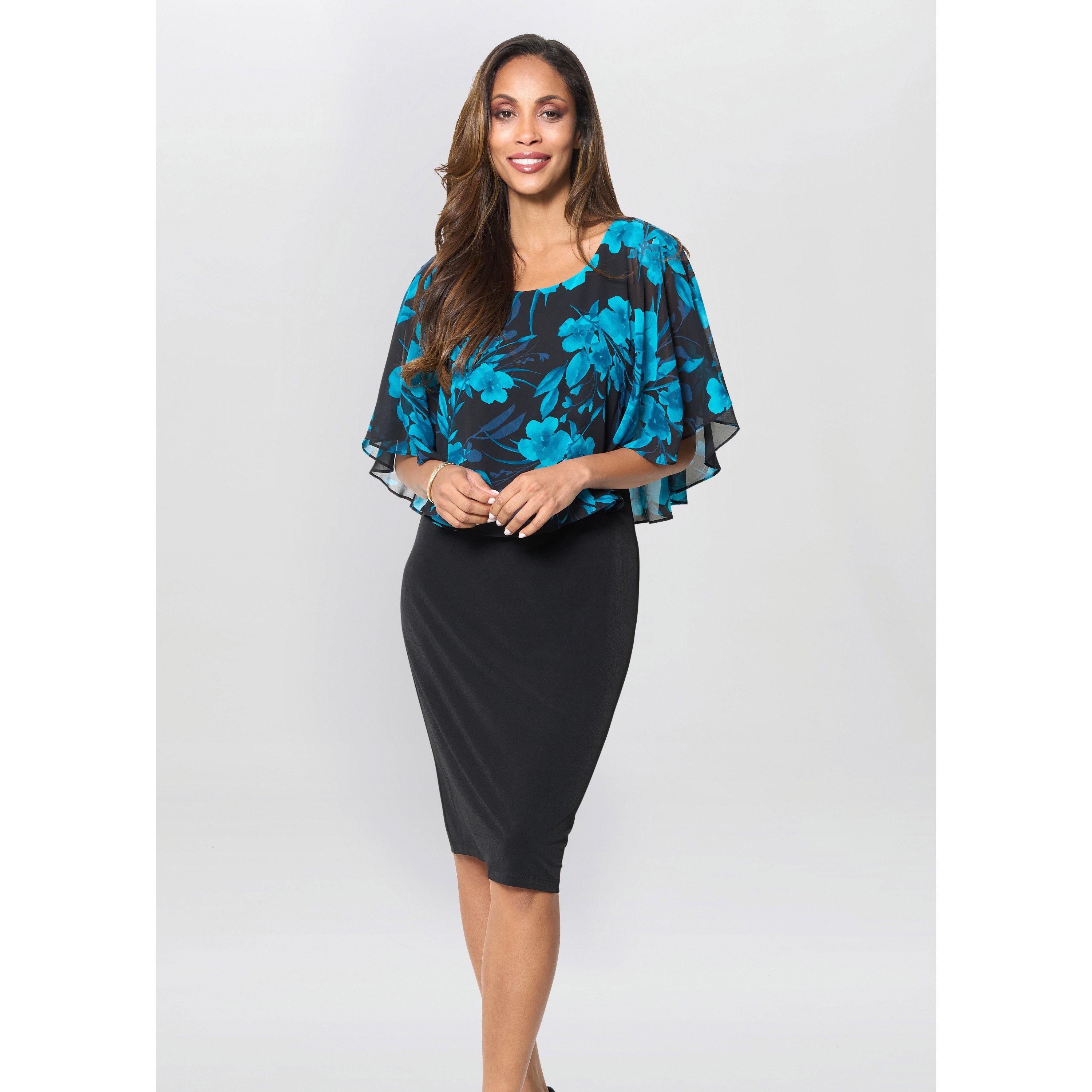 Black / Teal - Gina Bacconi - Ashton Floral Chiffon Overlay Dress - 2