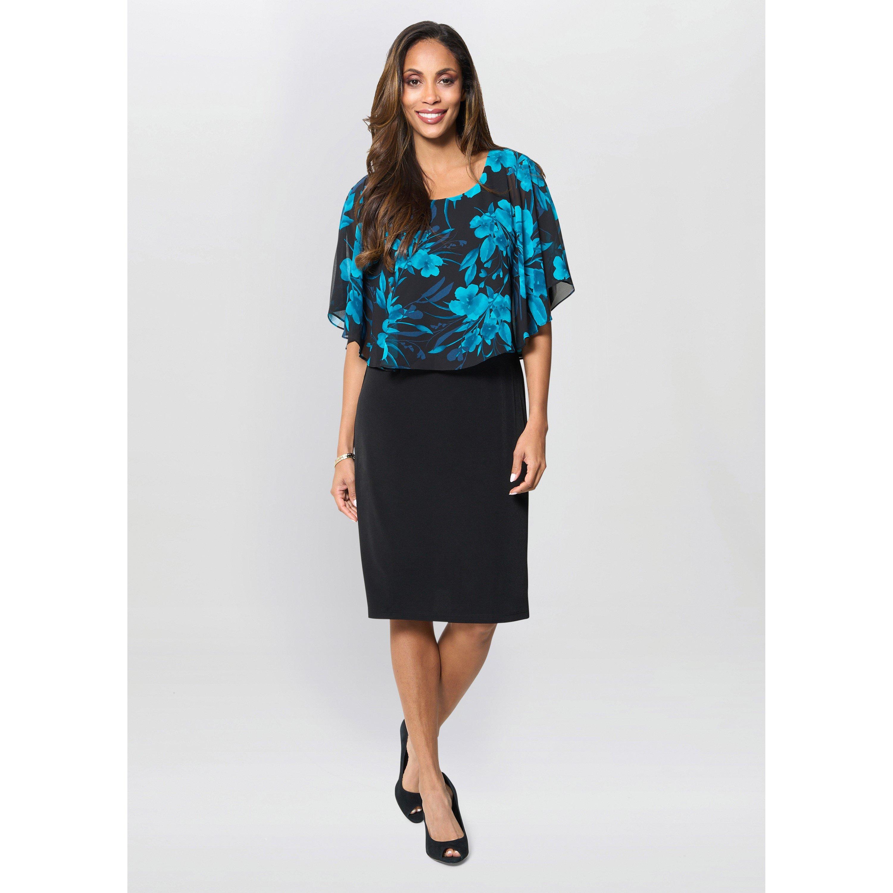 Black / Teal - Gina Bacconi - Ashton Floral Chiffon Overlay Dress - 4