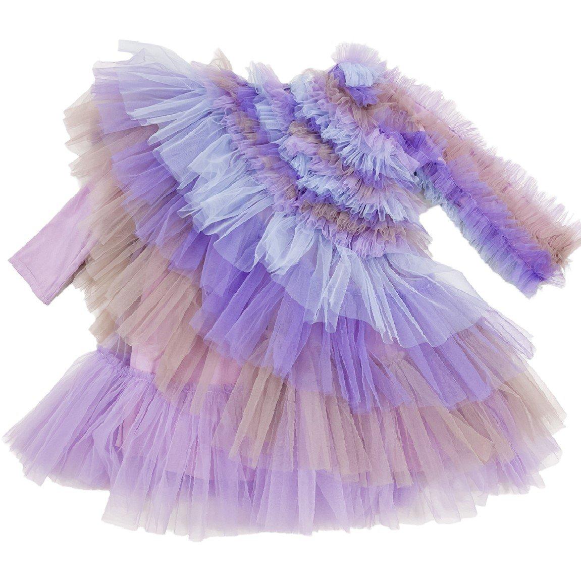 Lilac - RaspberryPlum - Kids' Tiered Tulle Swan Milkmaid Dress - 1