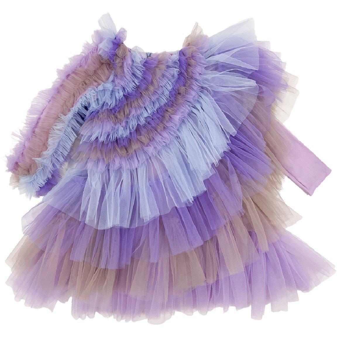 Lilac - RaspberryPlum - Kids' Tiered Tulle Swan Milkmaid Dress - 3