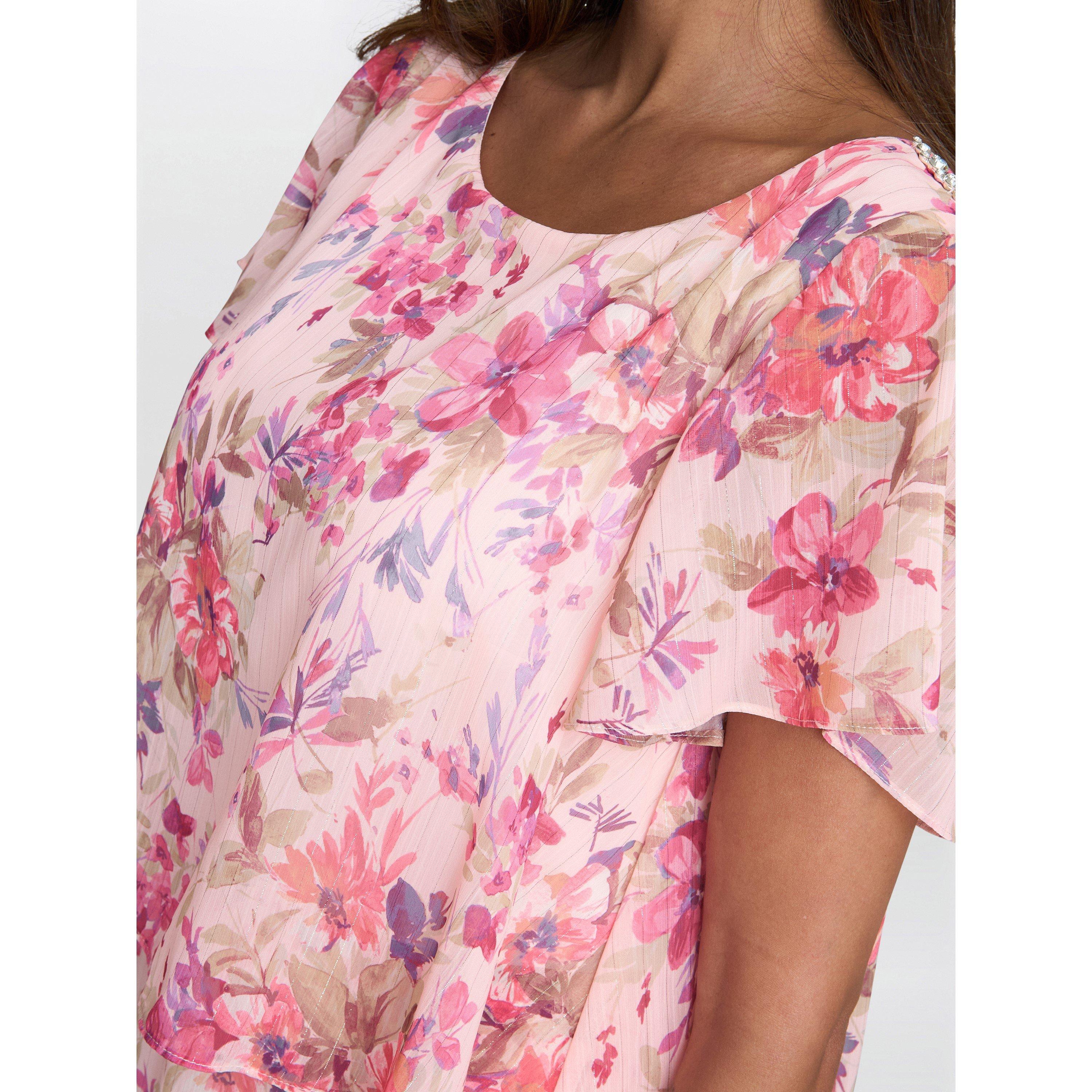 Peach - Gina Bacconi - Essie Midi Length Printed Tier Dress - 5