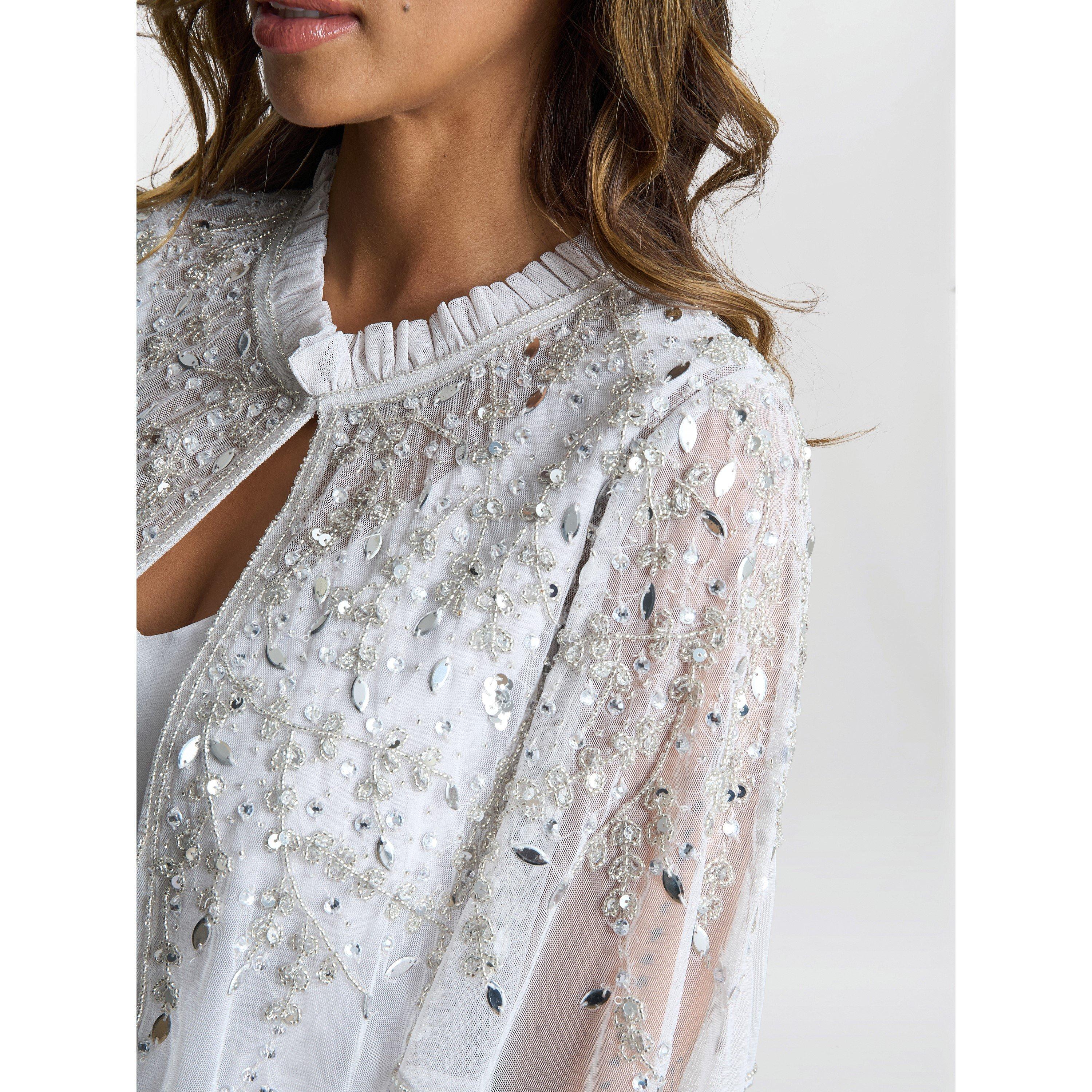 Silver Mist - Gina Bacconi - Monica Beaded Jacket With Frill Neck - 3