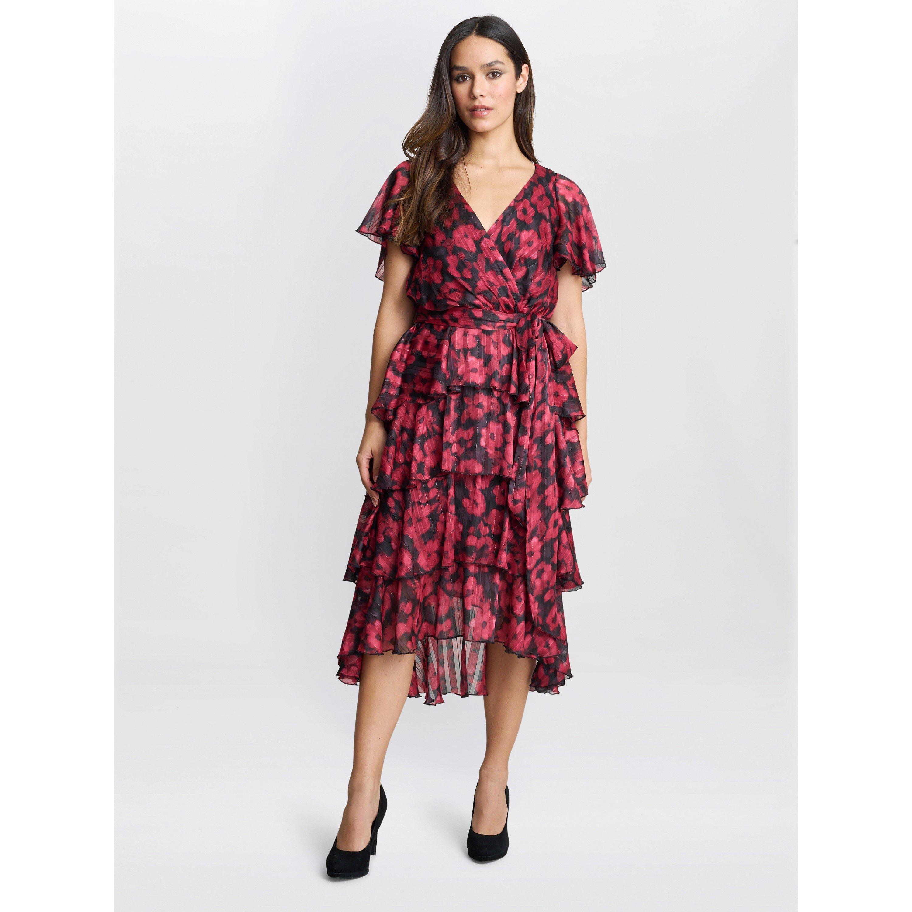 Black / Red - Gina Bacconi - Lottie Elastic Waist Tiered Dress - 1