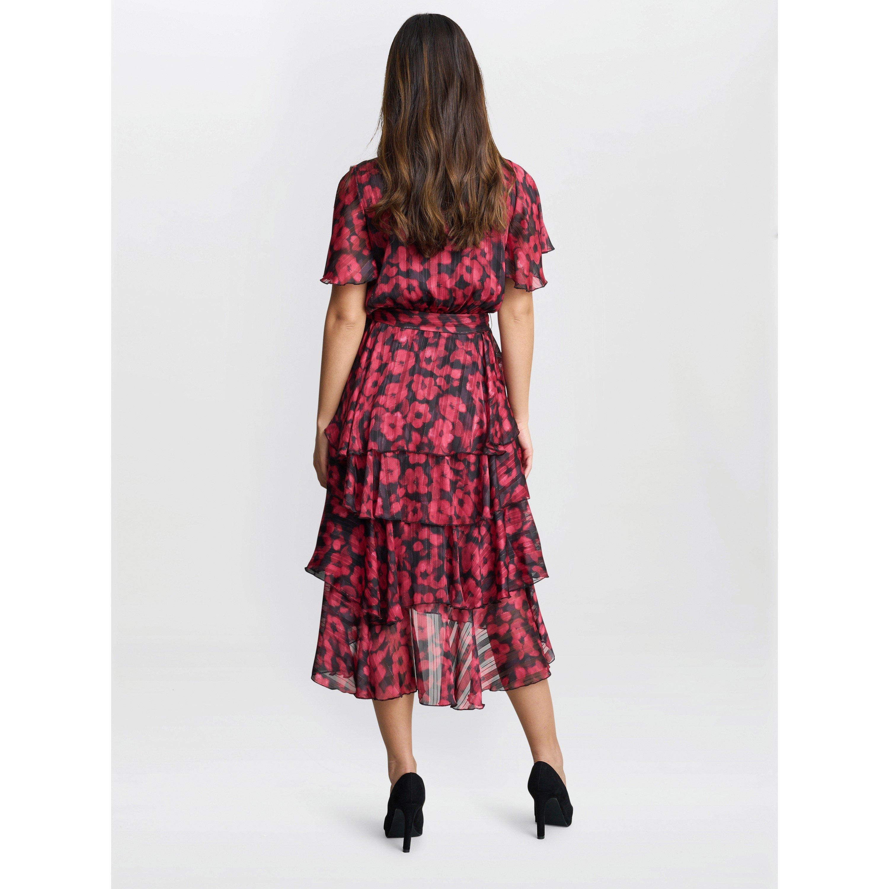 Black / Red - Gina Bacconi - Lottie Elastic Waist Tiered Dress - 2