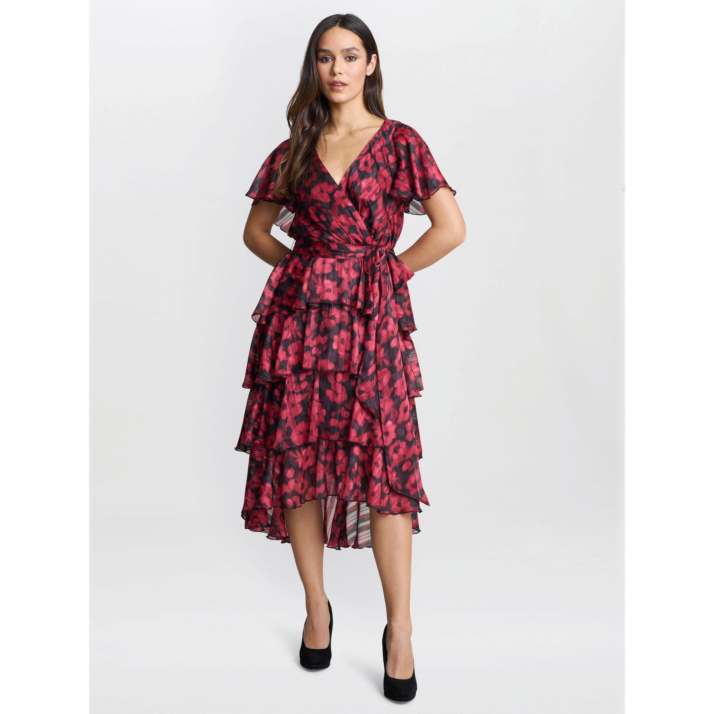 Black / Red - Gina Bacconi - Lottie Elastic Waist Tiered Dress - 3